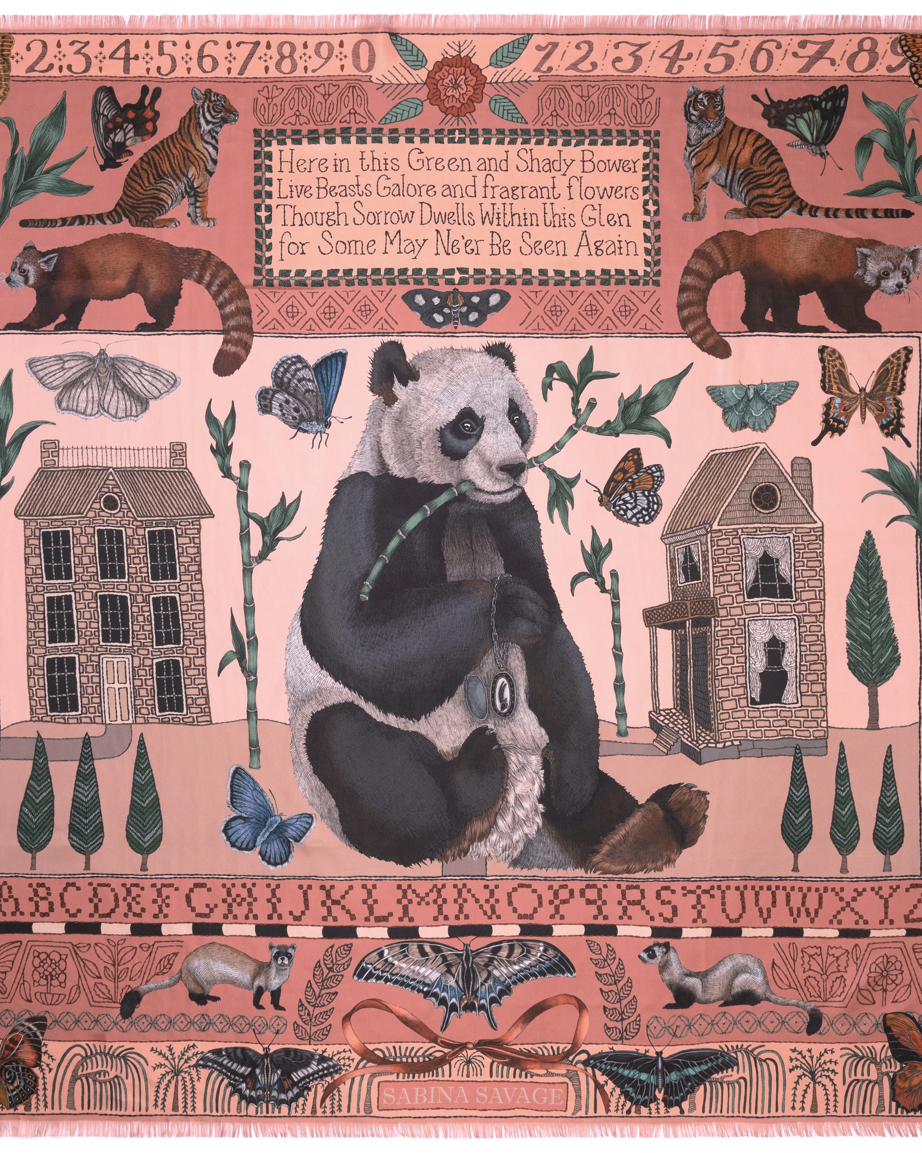 the butterfly panda silk twill large square scarf - flamingo/sorbet - Image 2