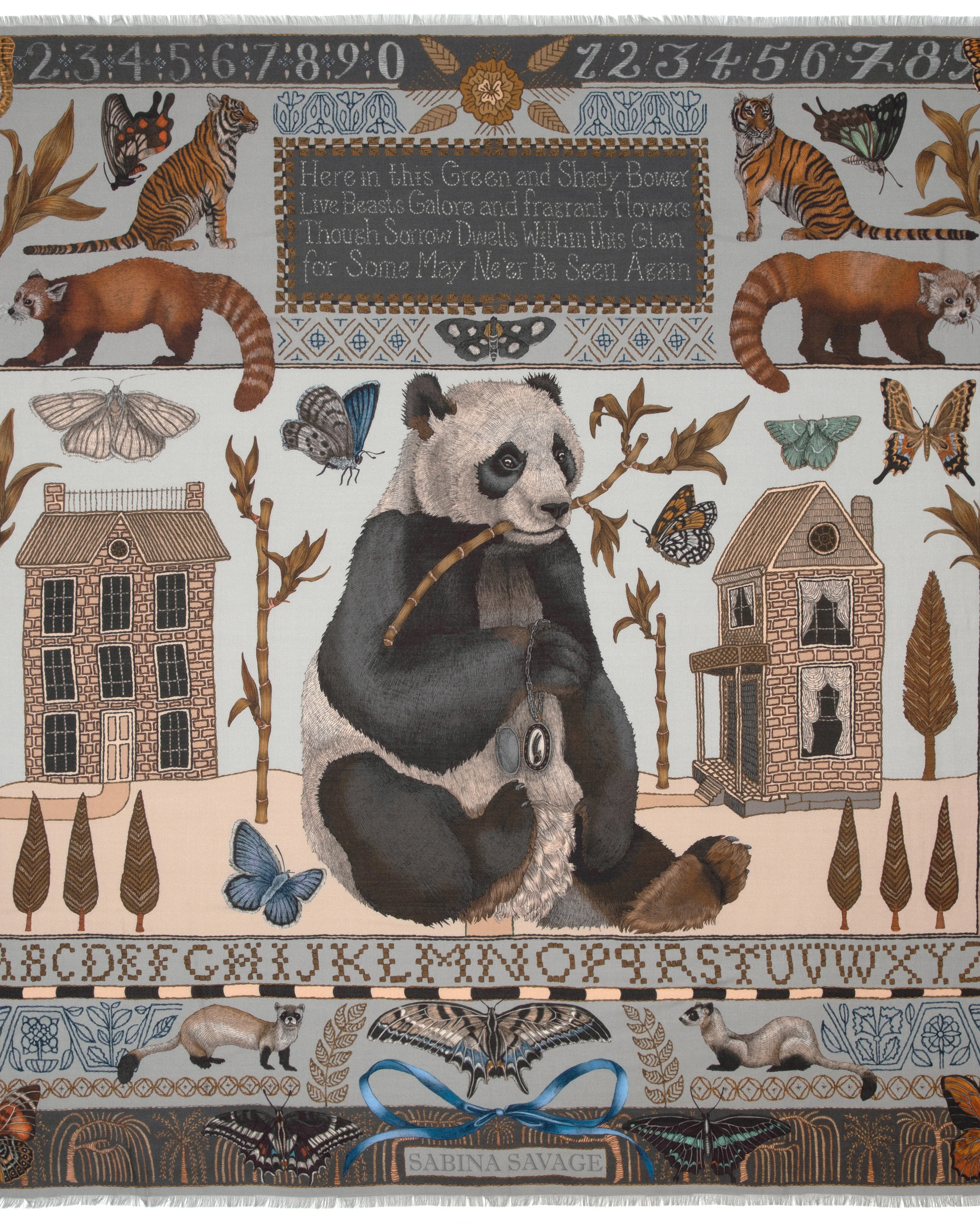 the butterfly panda wool/silk square scarf - silver/smoke - Image 2