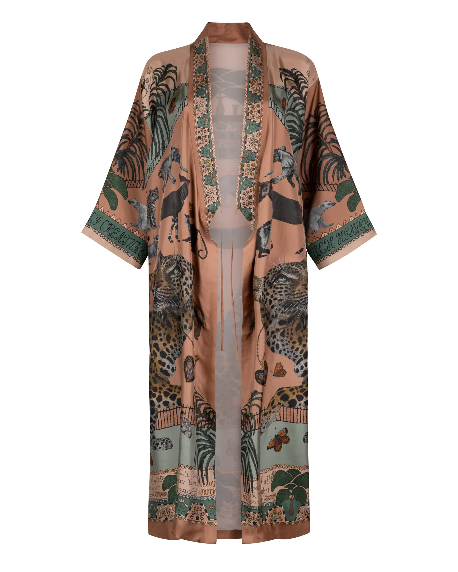 the jaguar's paradise loose robe - peach/sage - Image 2