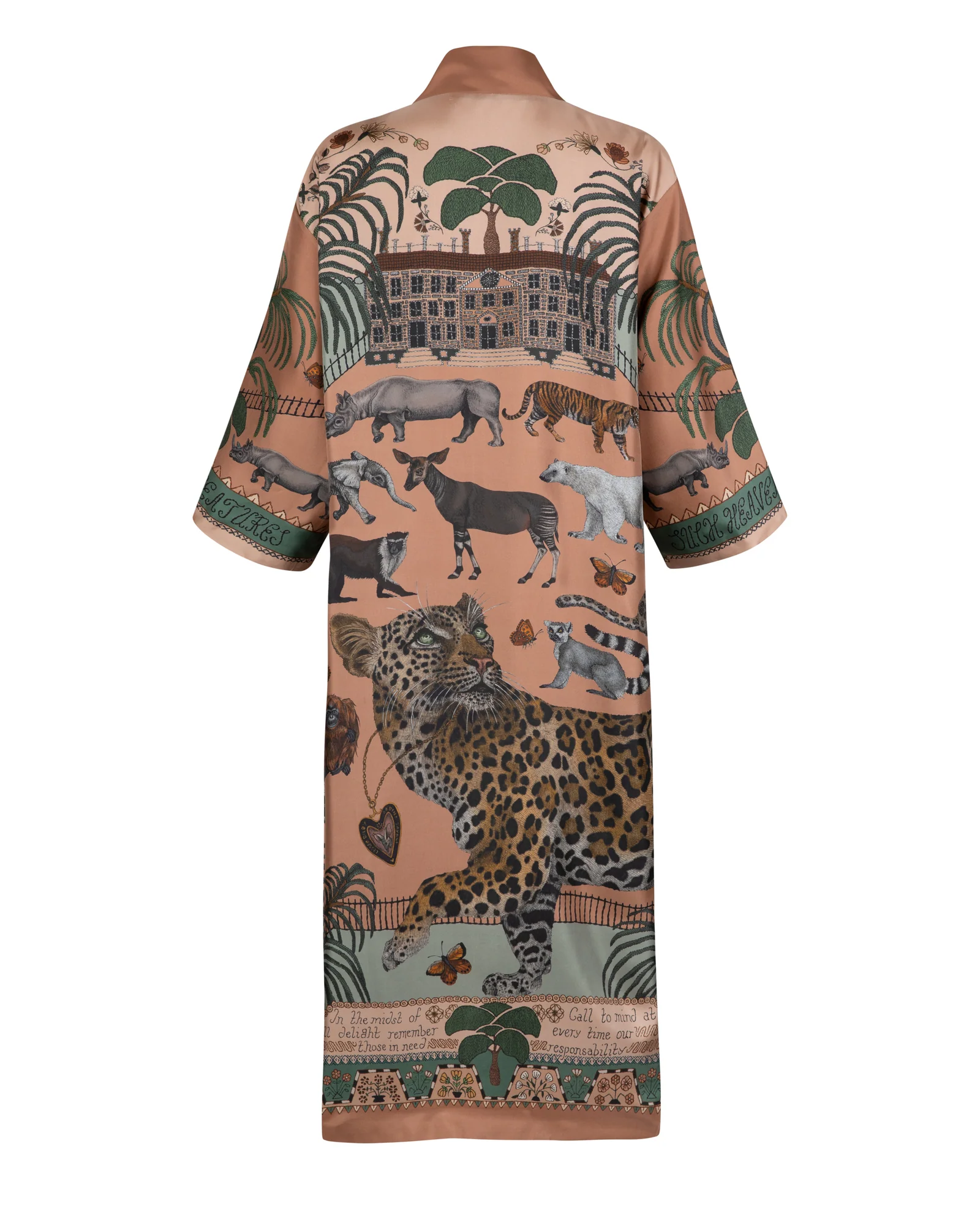 the jaguar's paradise loose robe - peach/sage - Image 3