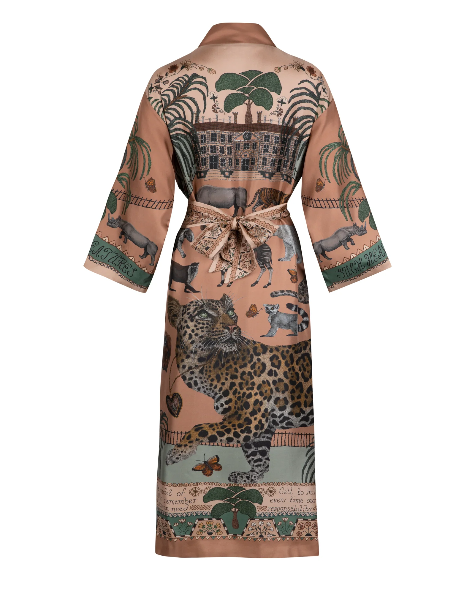 the jaguar's paradise loose robe - peach/sage - Image 4
