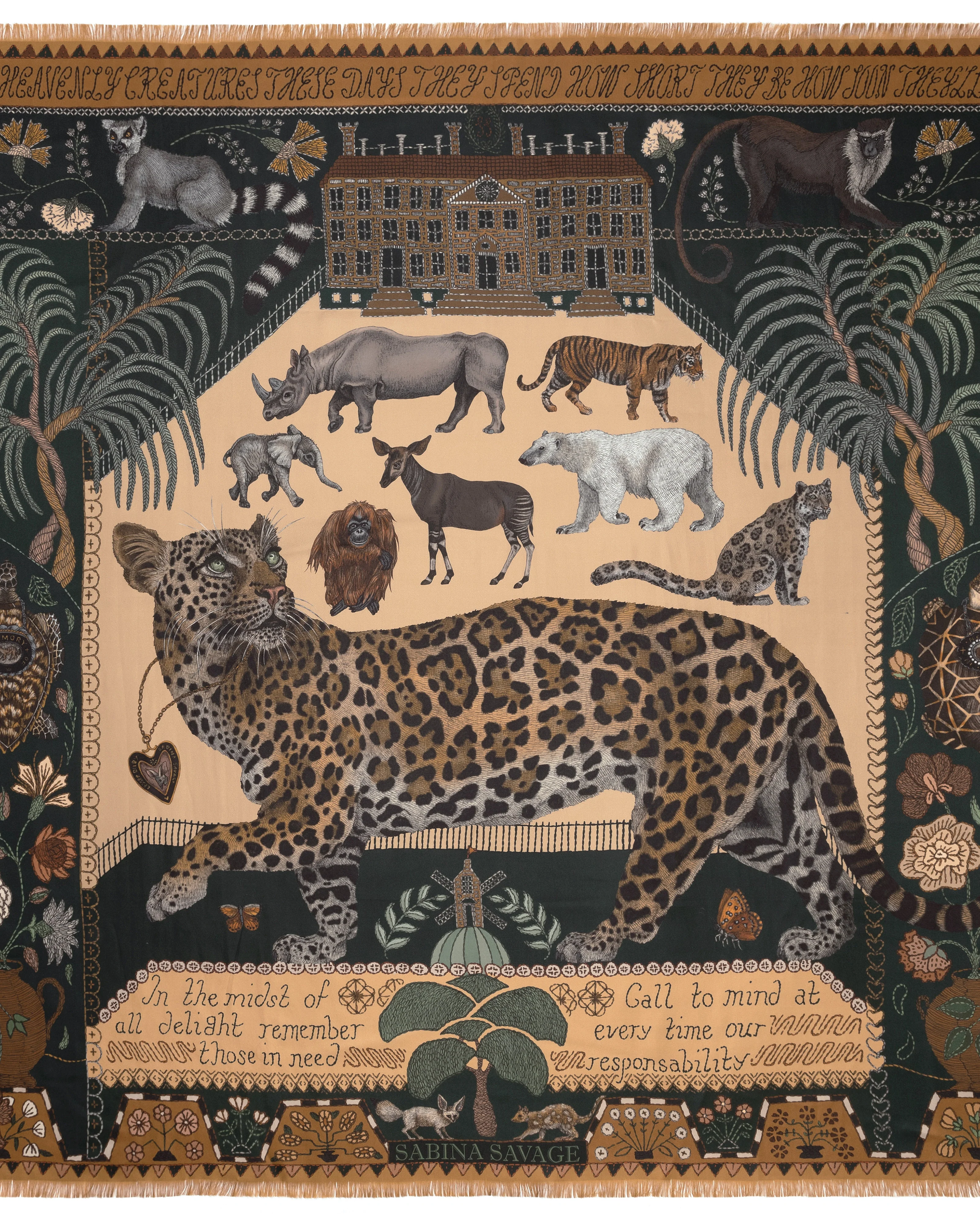 the jaguar's paradise silk twill large square scarf - butter/pine - Image 2