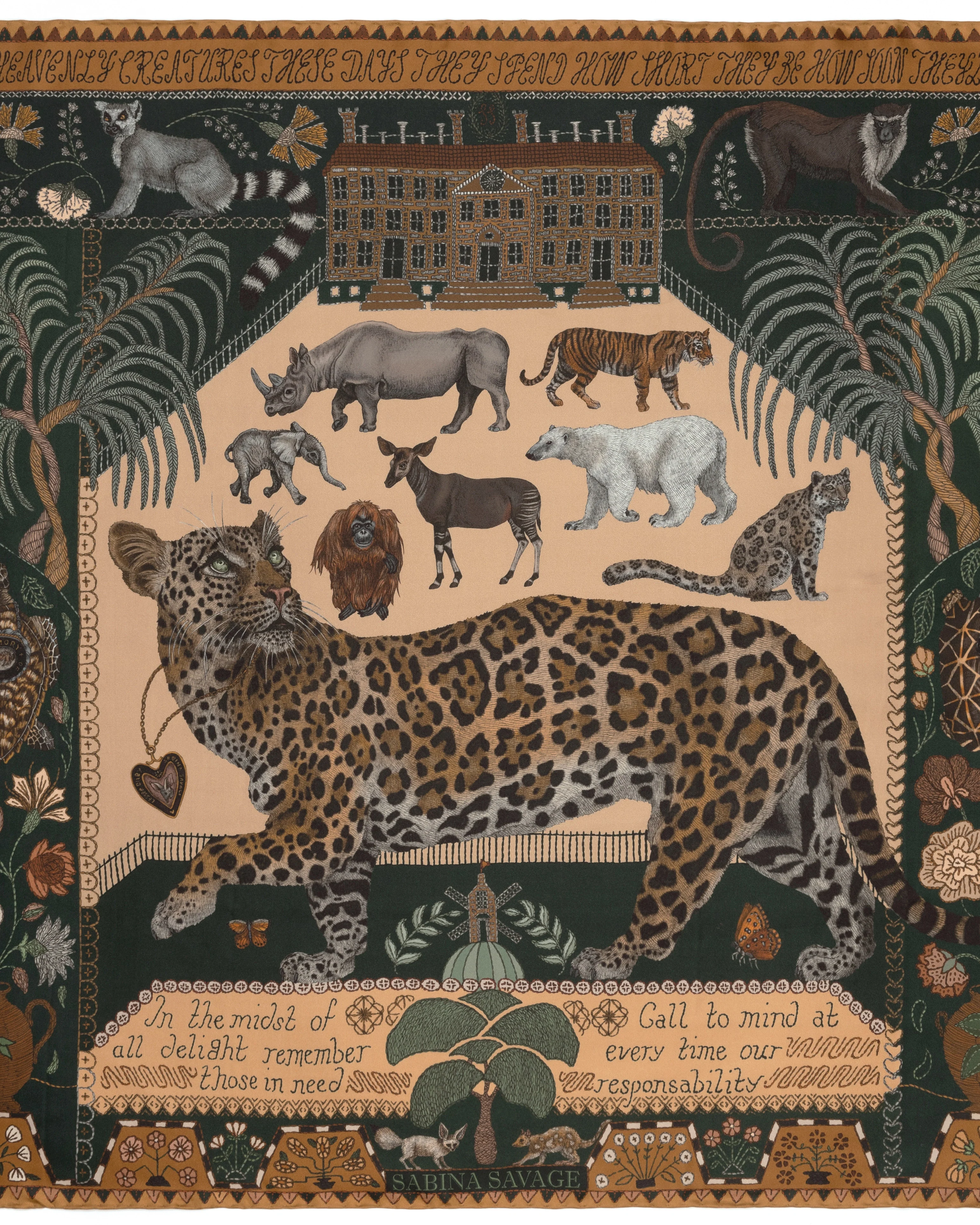 the jaguar's paradise silk twill square scarf - butter/pine - Image 2