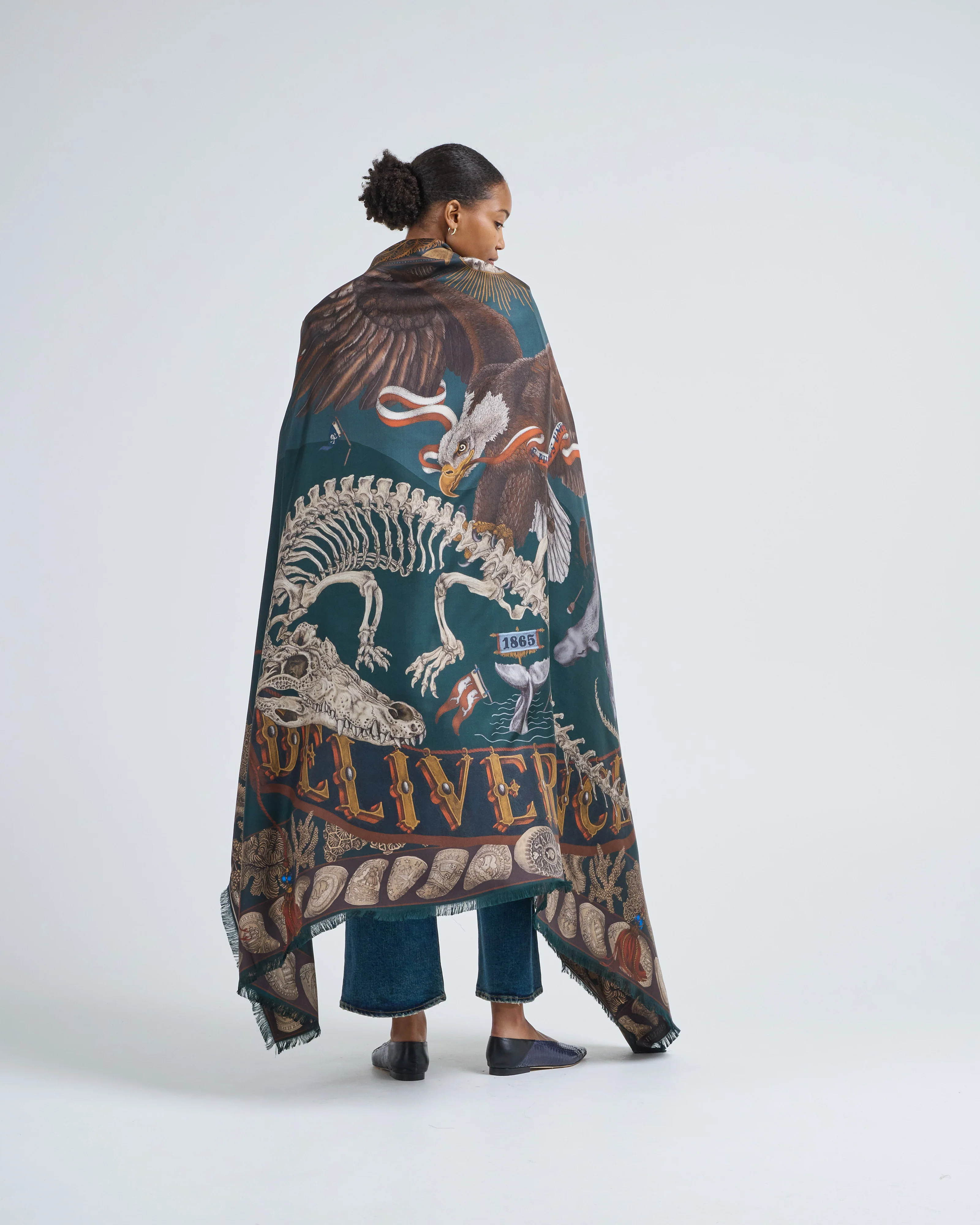 the scrimshaw skeleton silk twill large rectangular scarf - Image 5