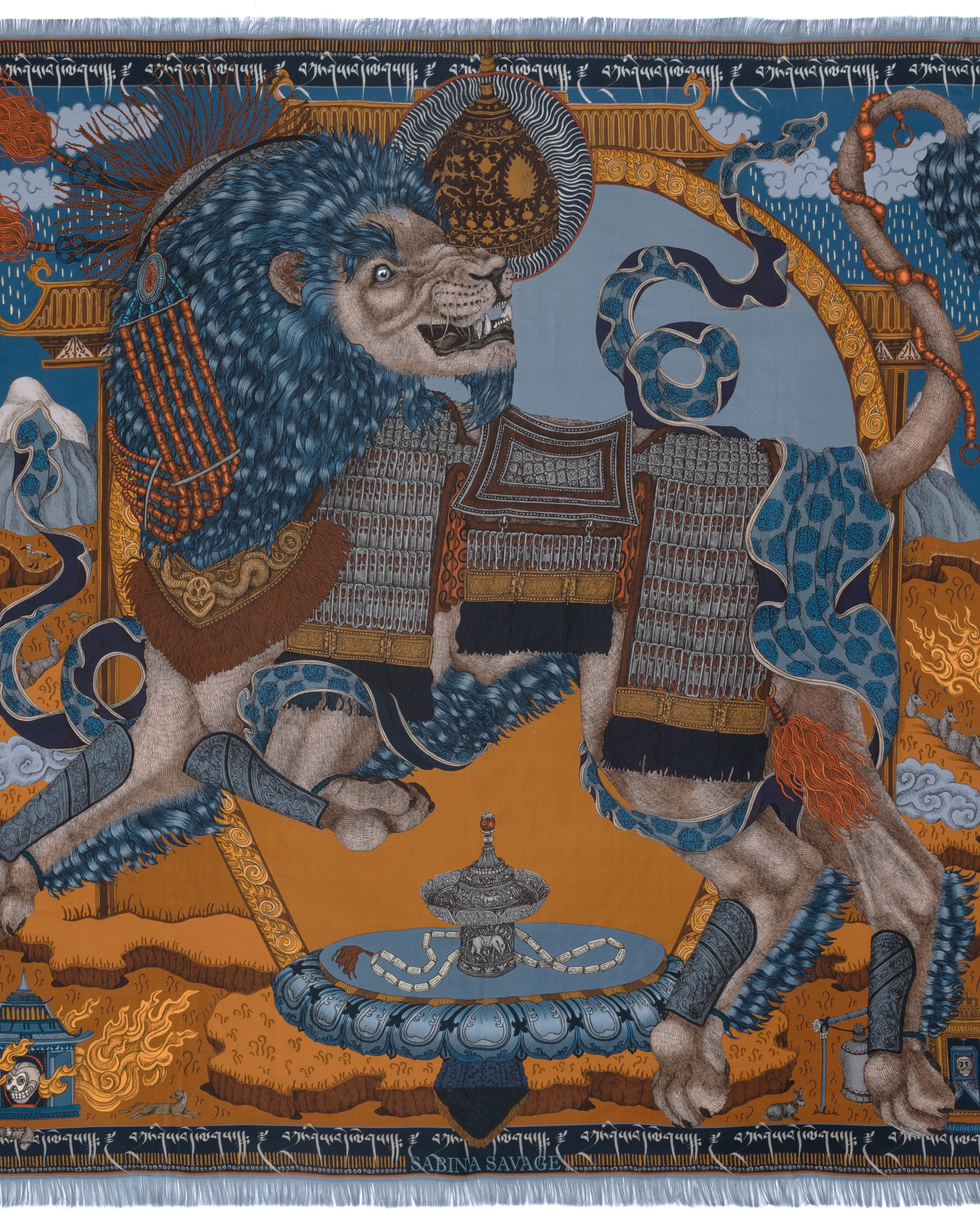 the snow lion silk twill large square scarf - Image 2