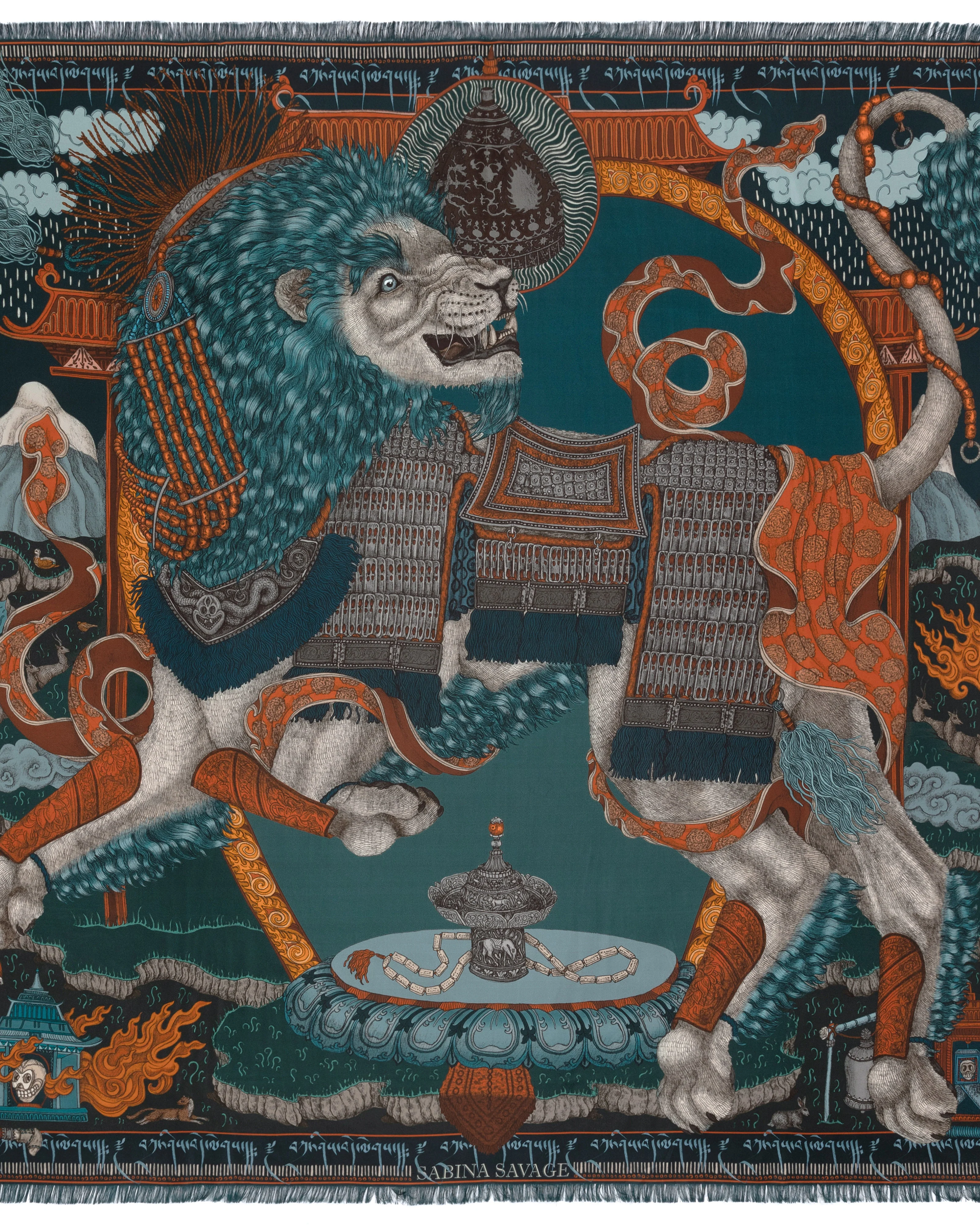 the snow lion silk twill large square scarf - Image 2