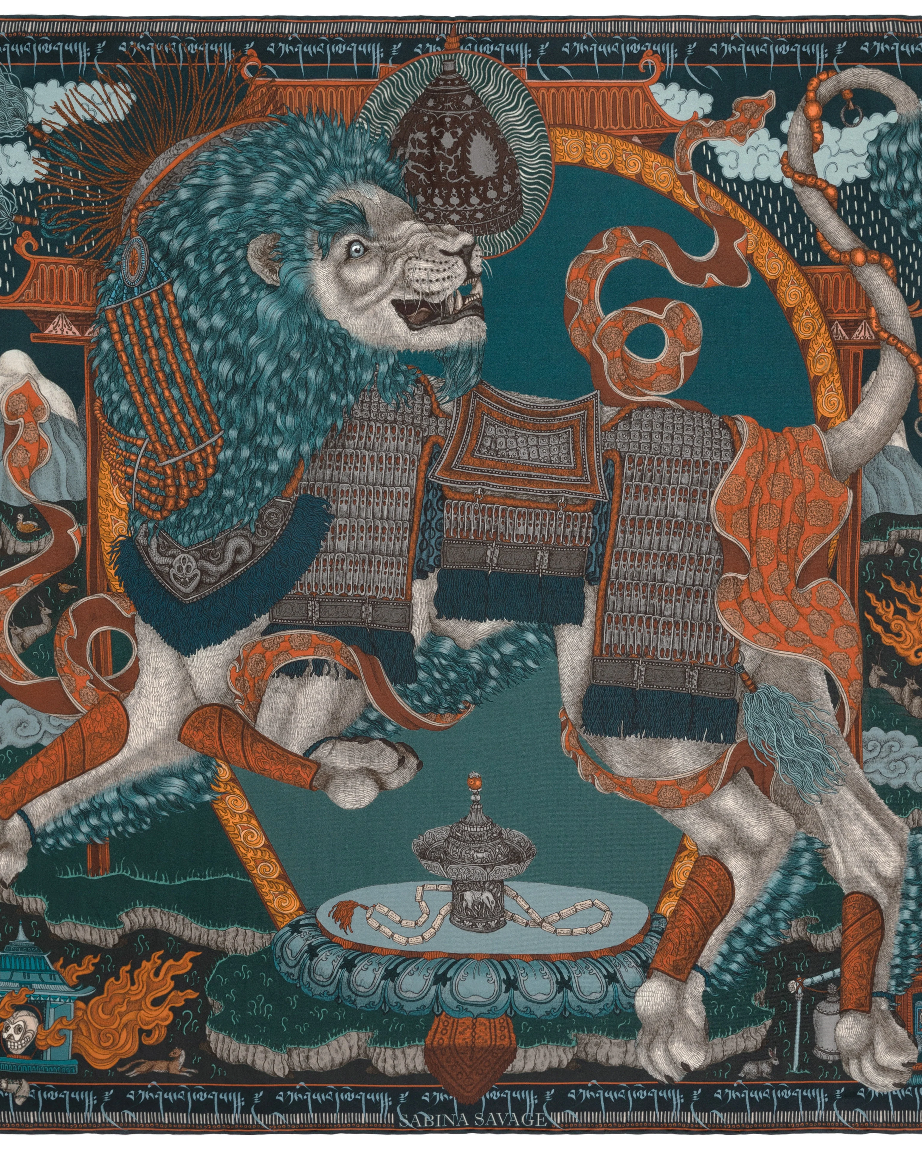 the snow lion silk twill square scarf - Image 2