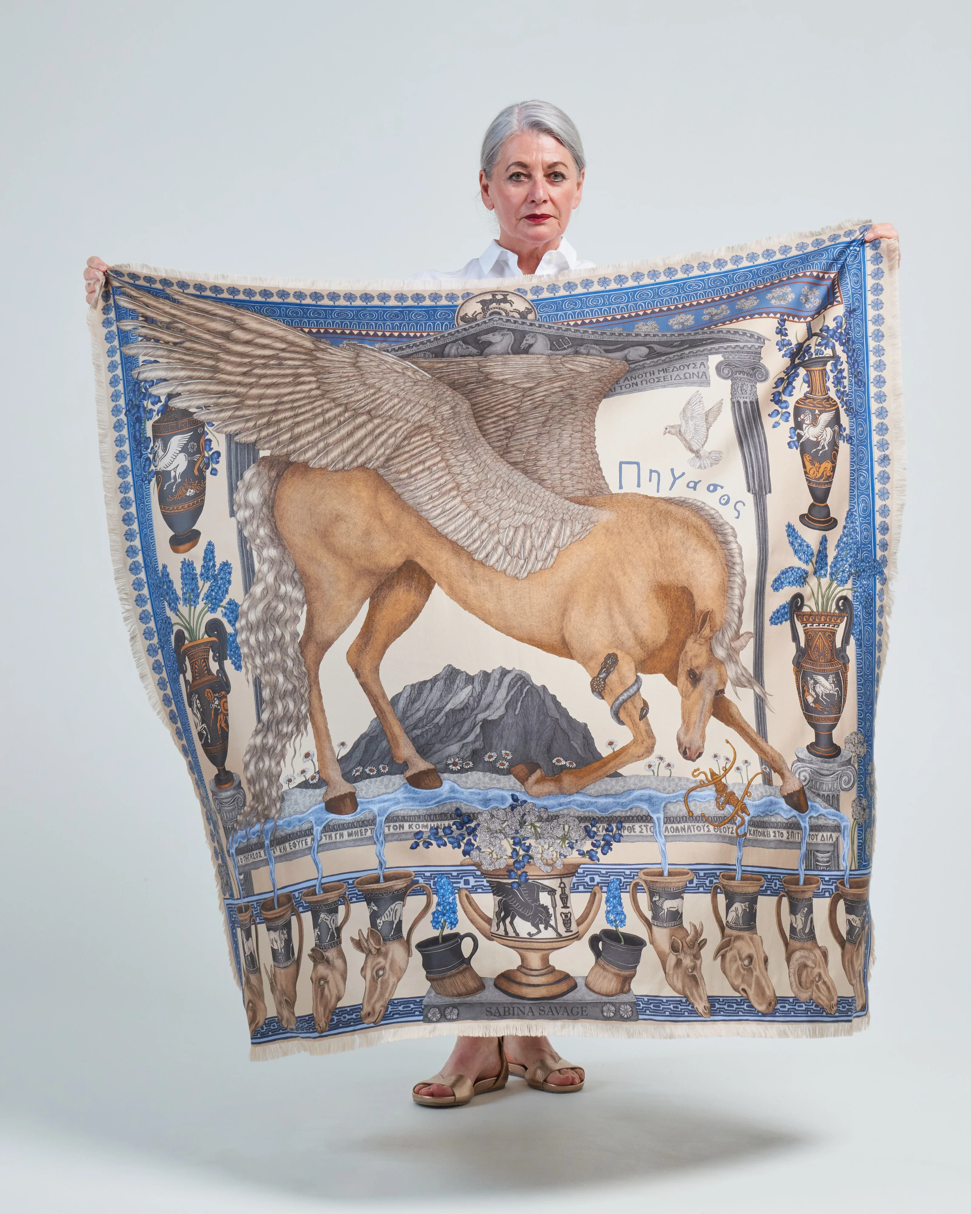 the temple of pegasus silk twill large square scarf - Image 5