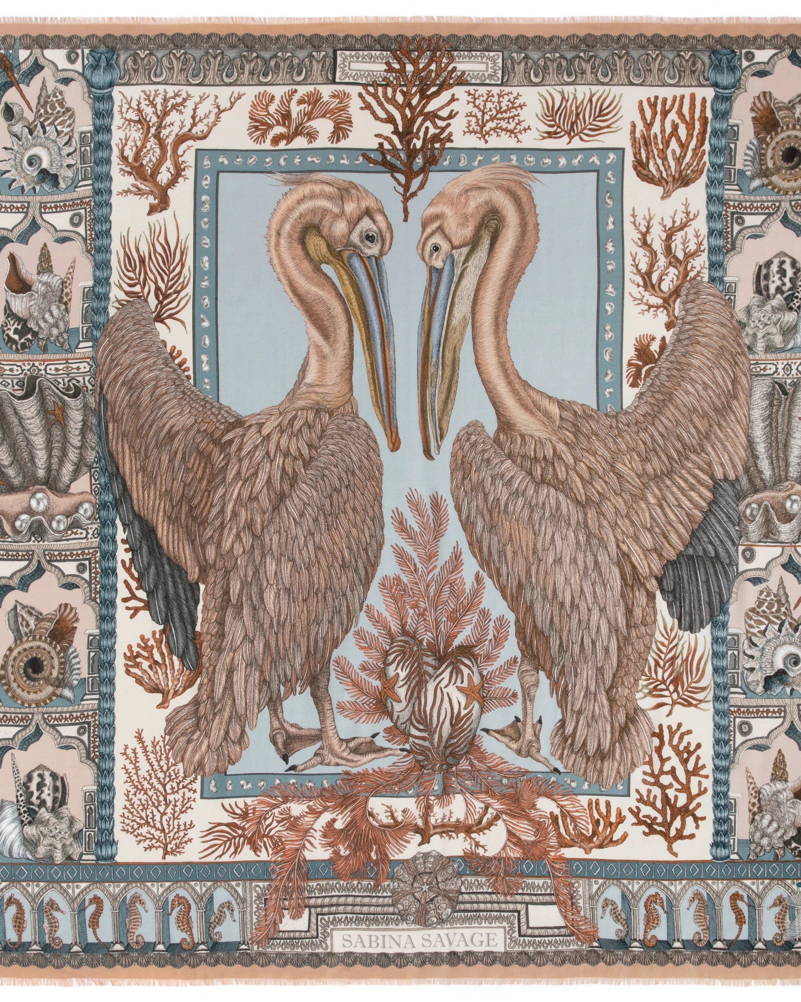 wool and silk square scarf the pelicans and the sea - coral salt - Image 2