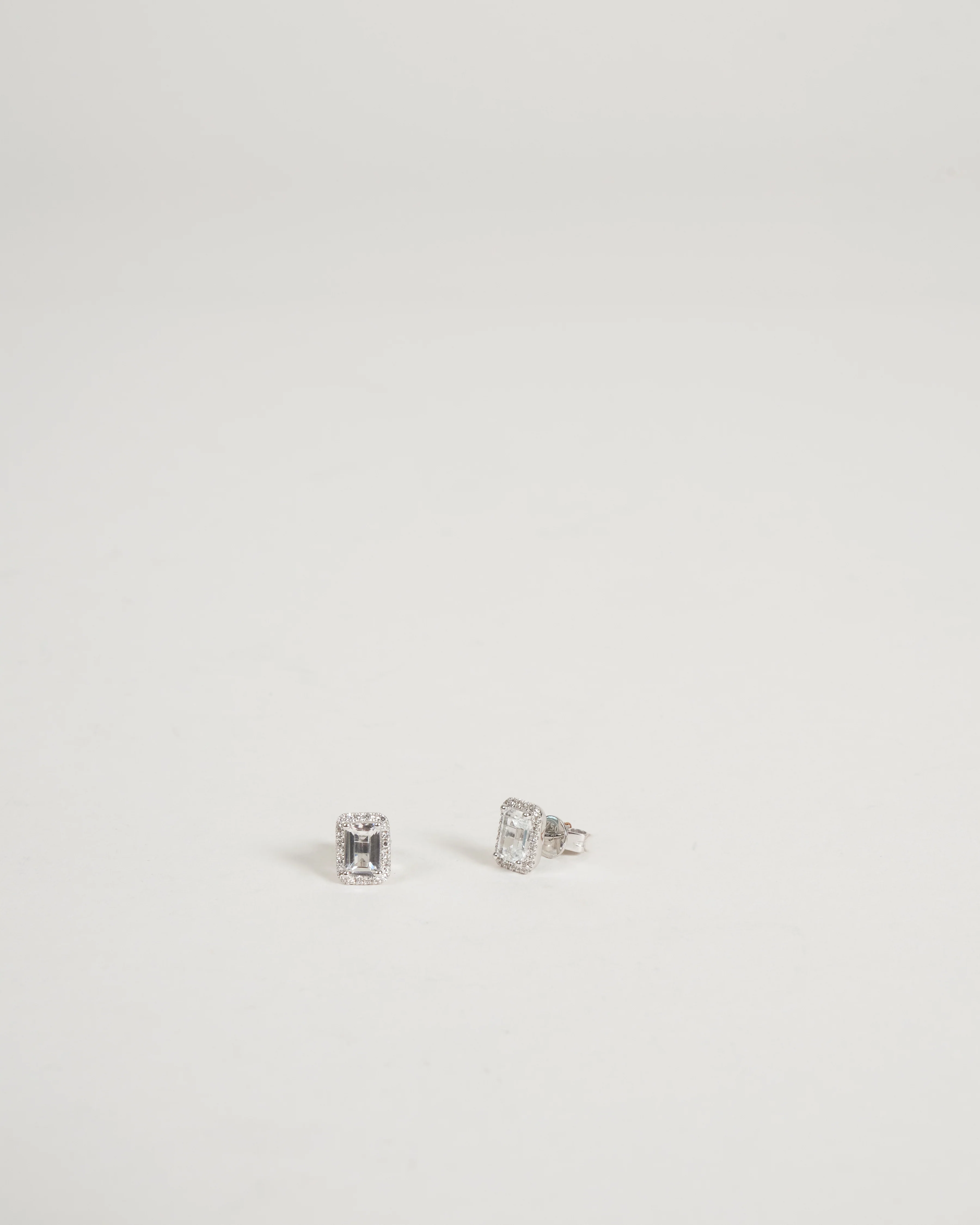 emerald cut white topaz diamond halo stud earrings - white topaz - Image 2
