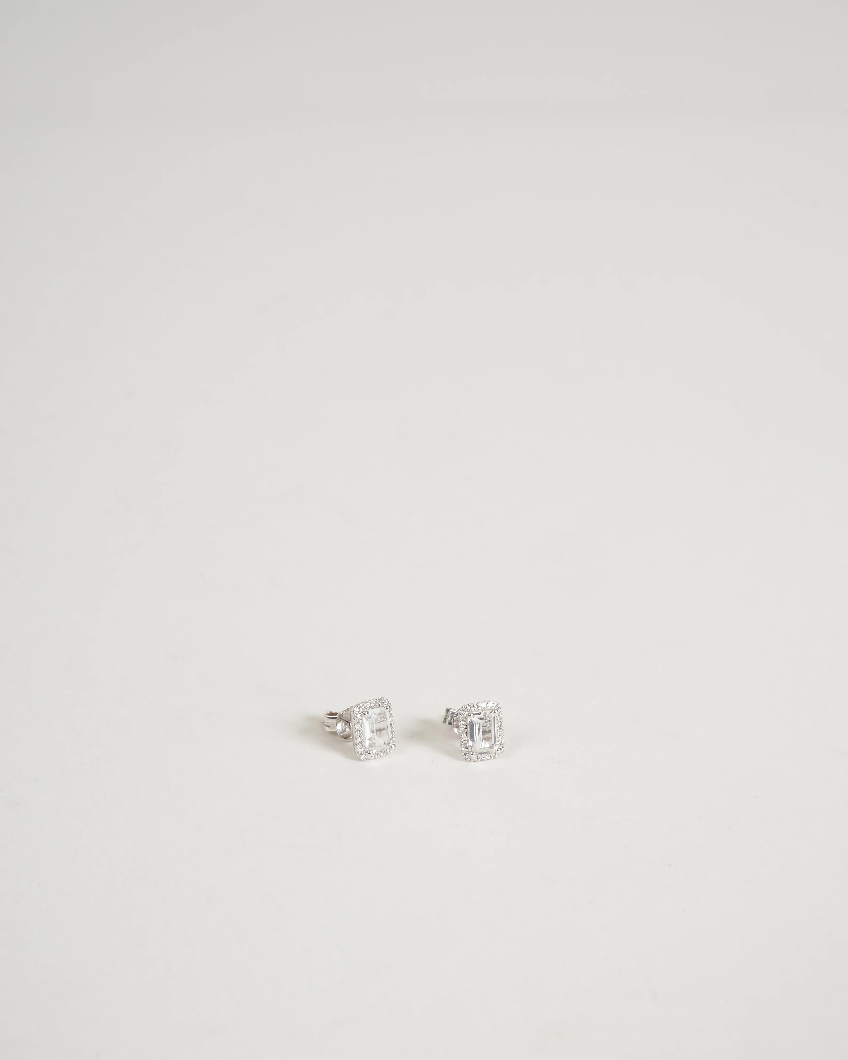 emerald cut white topaz diamond halo stud earrings - white topaz - Image 3