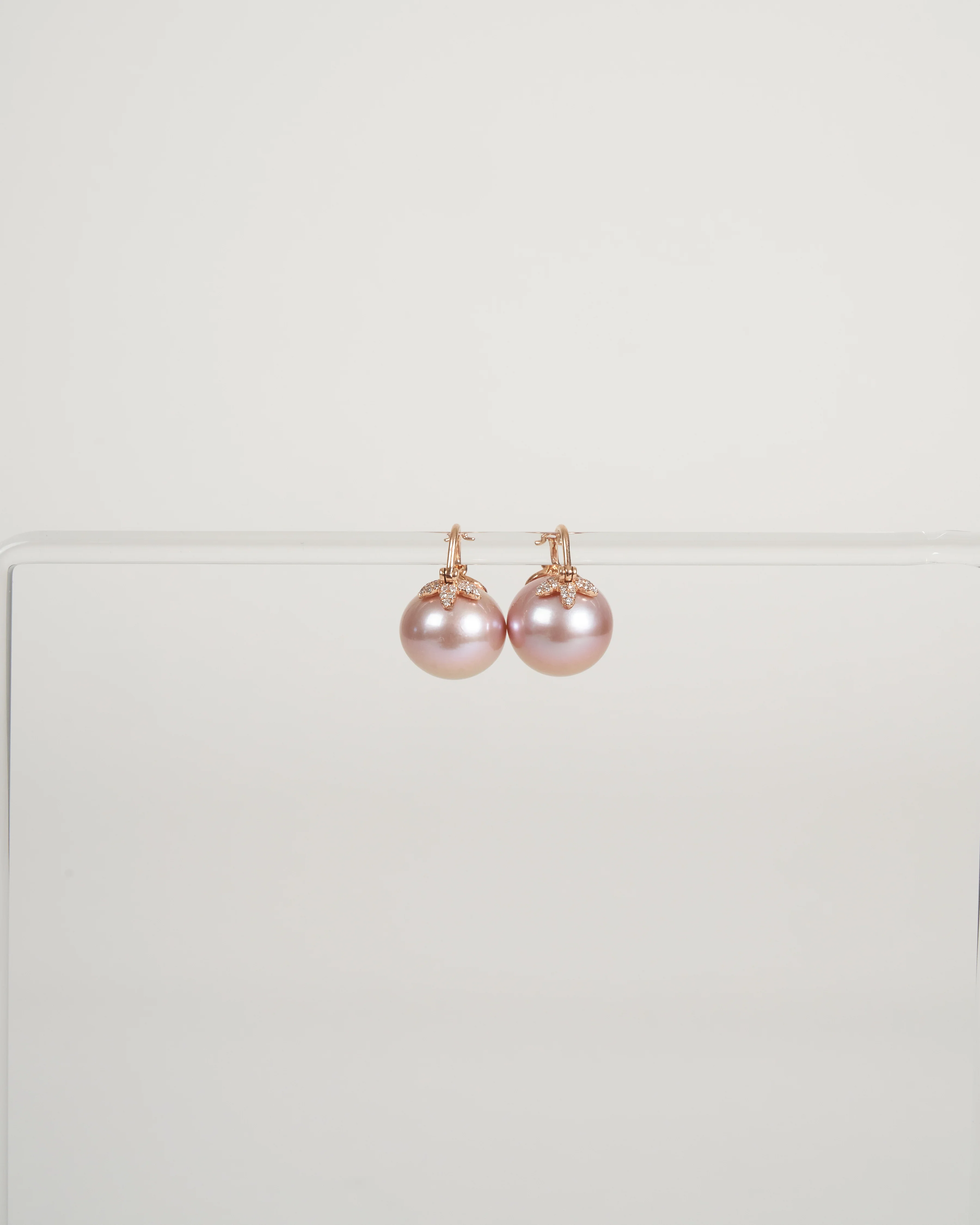 18k pink pearls w/ pave diamonds earrings - pearl
