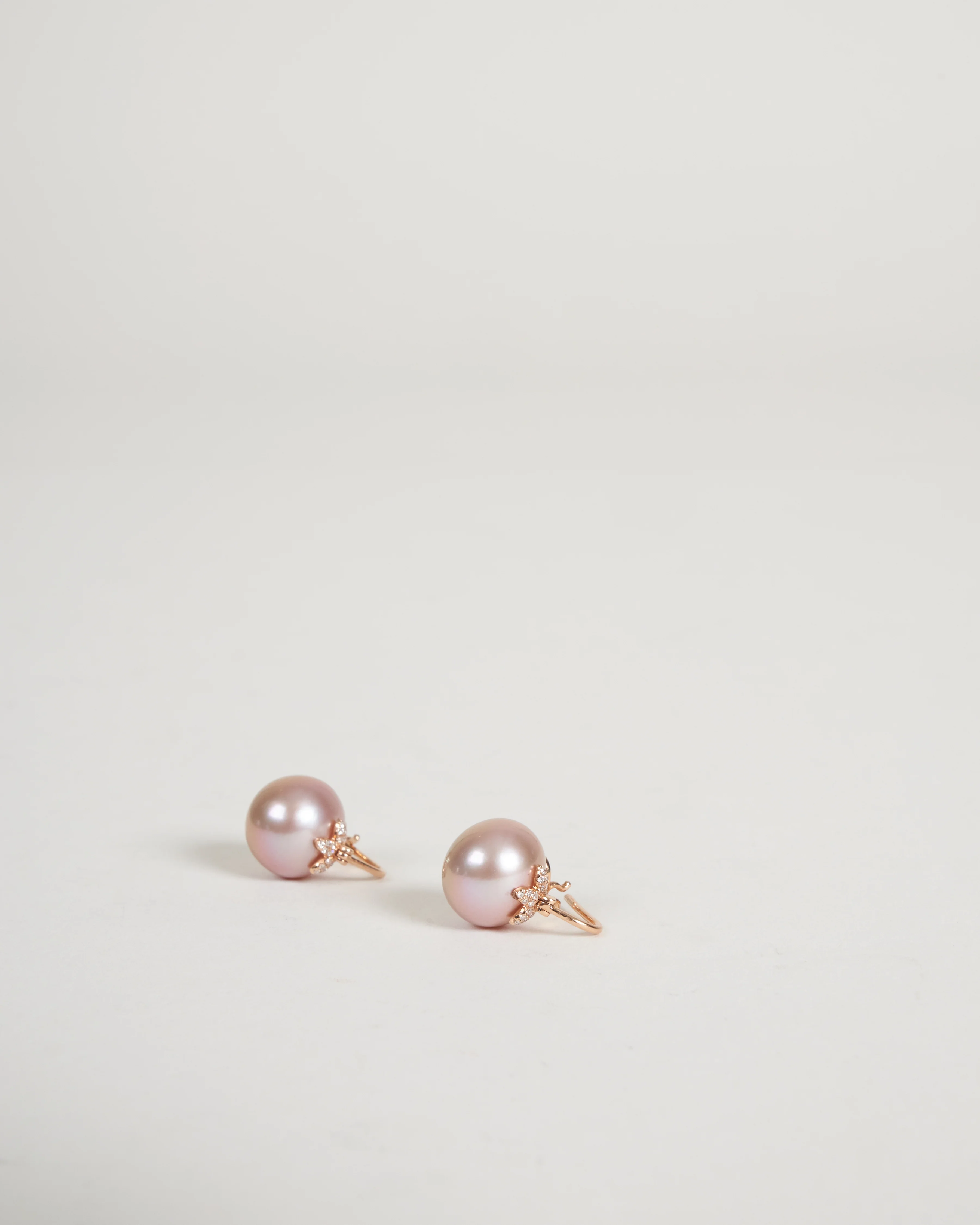 18k pink pearls w/ pave diamonds earrings - pearl - Image 2