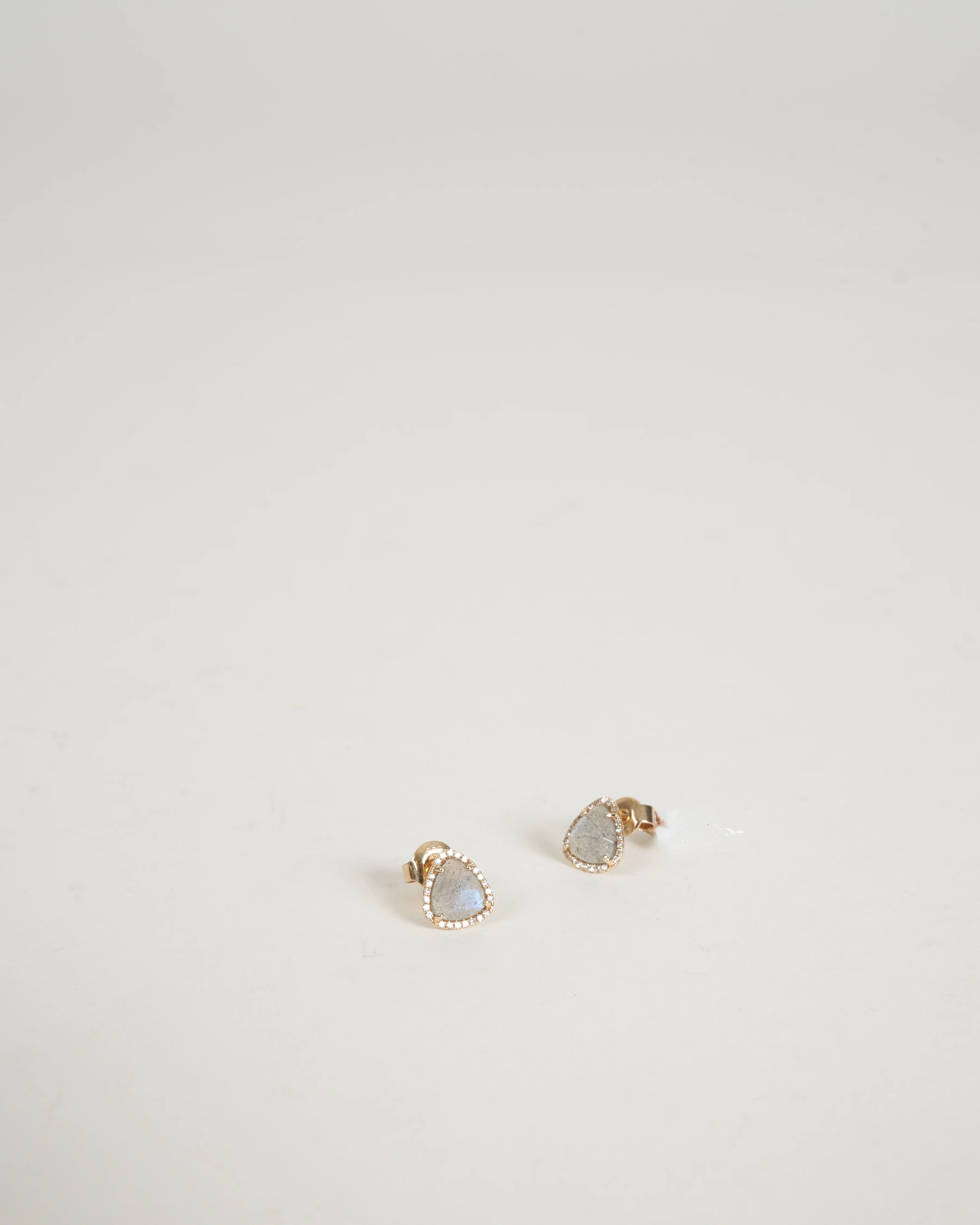 labradorite triangle diamond halo stud earrings - lab tri dia - Image 2