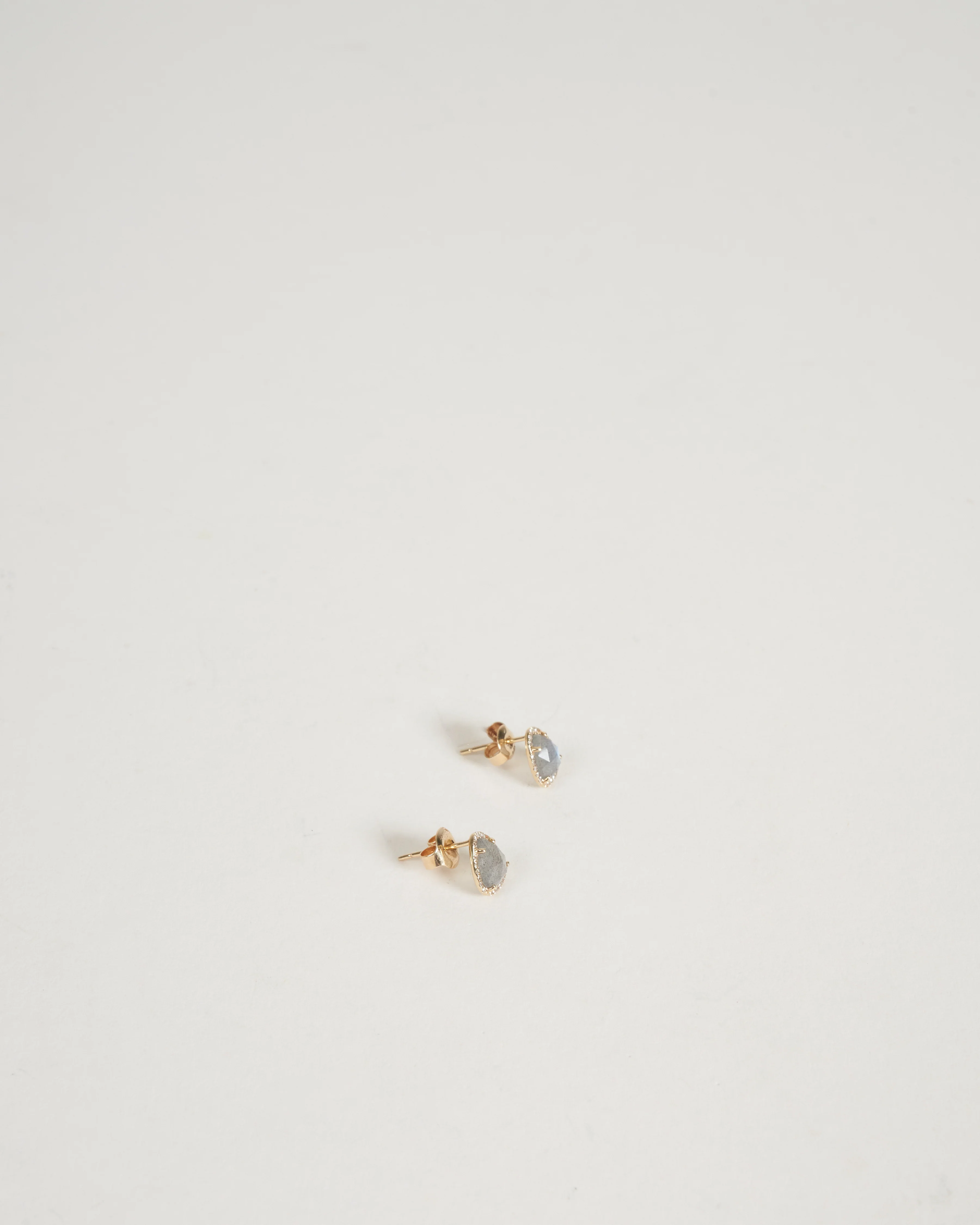 labradorite triangle diamond halo stud earrings - lab tri dia - Image 3