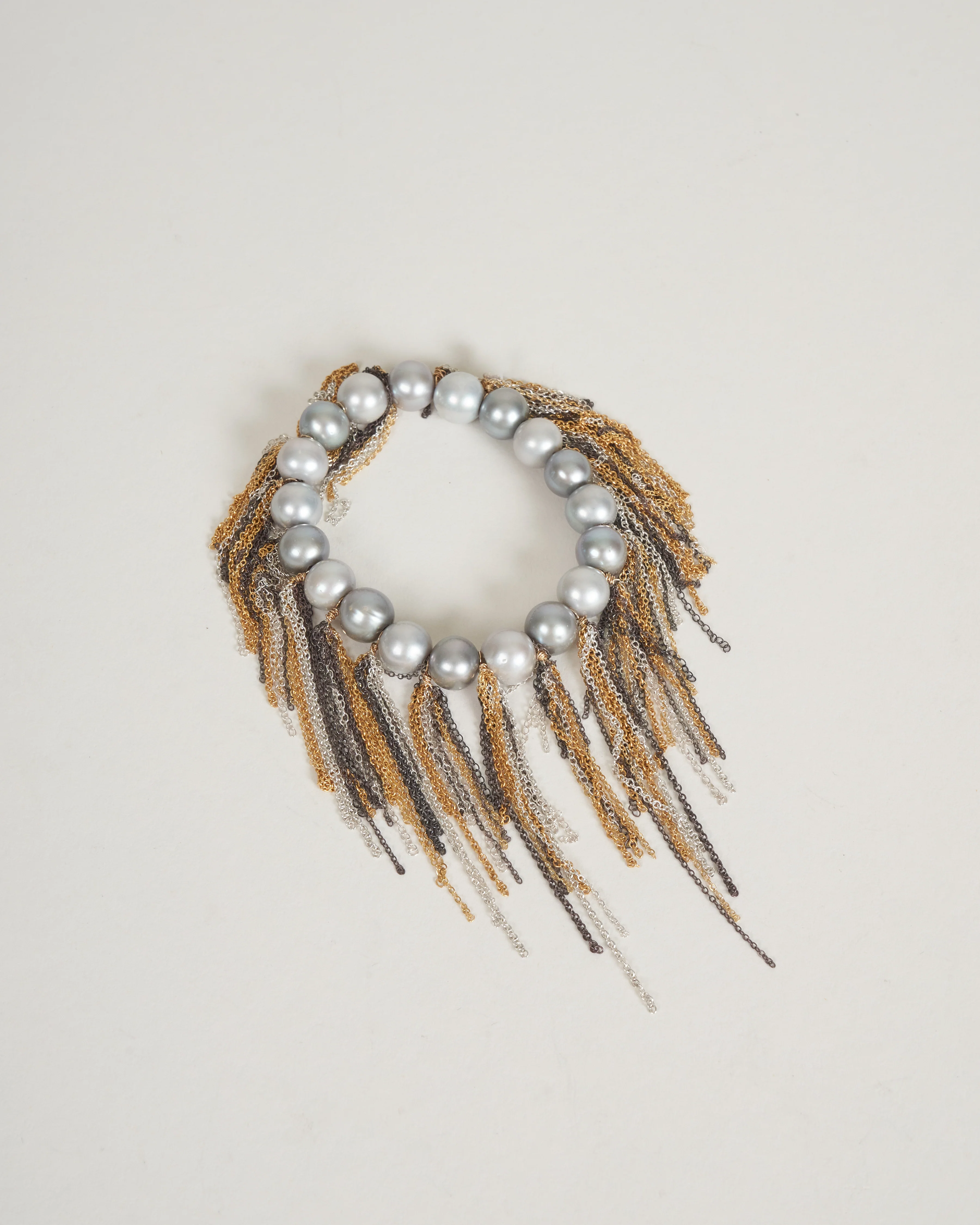 silver freshwater pearls w/ oxi, yellow, and white fringe bracelet - Image 2