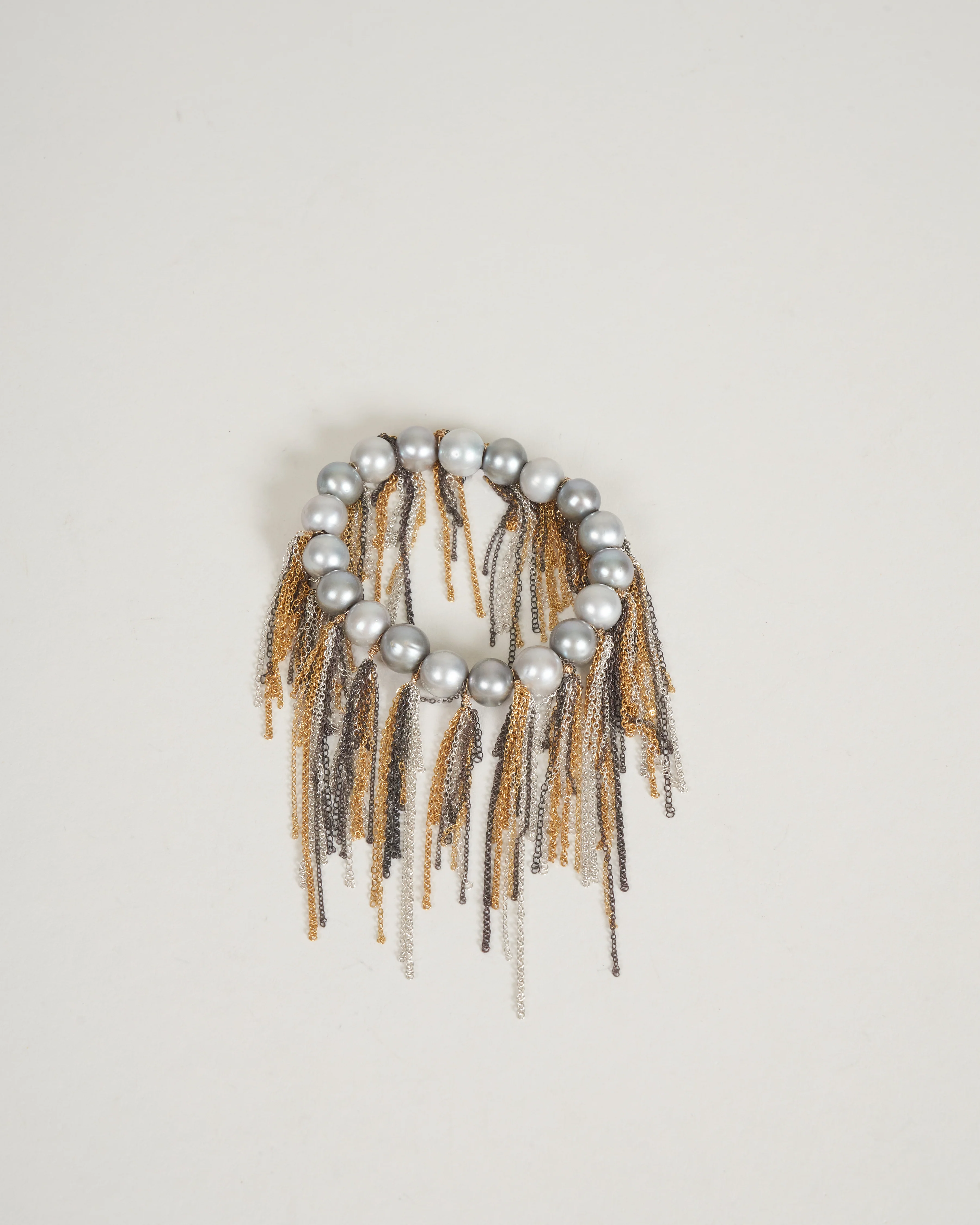 silver freshwater pearls w/ oxi, yellow, and white fringe bracelet - Image 3