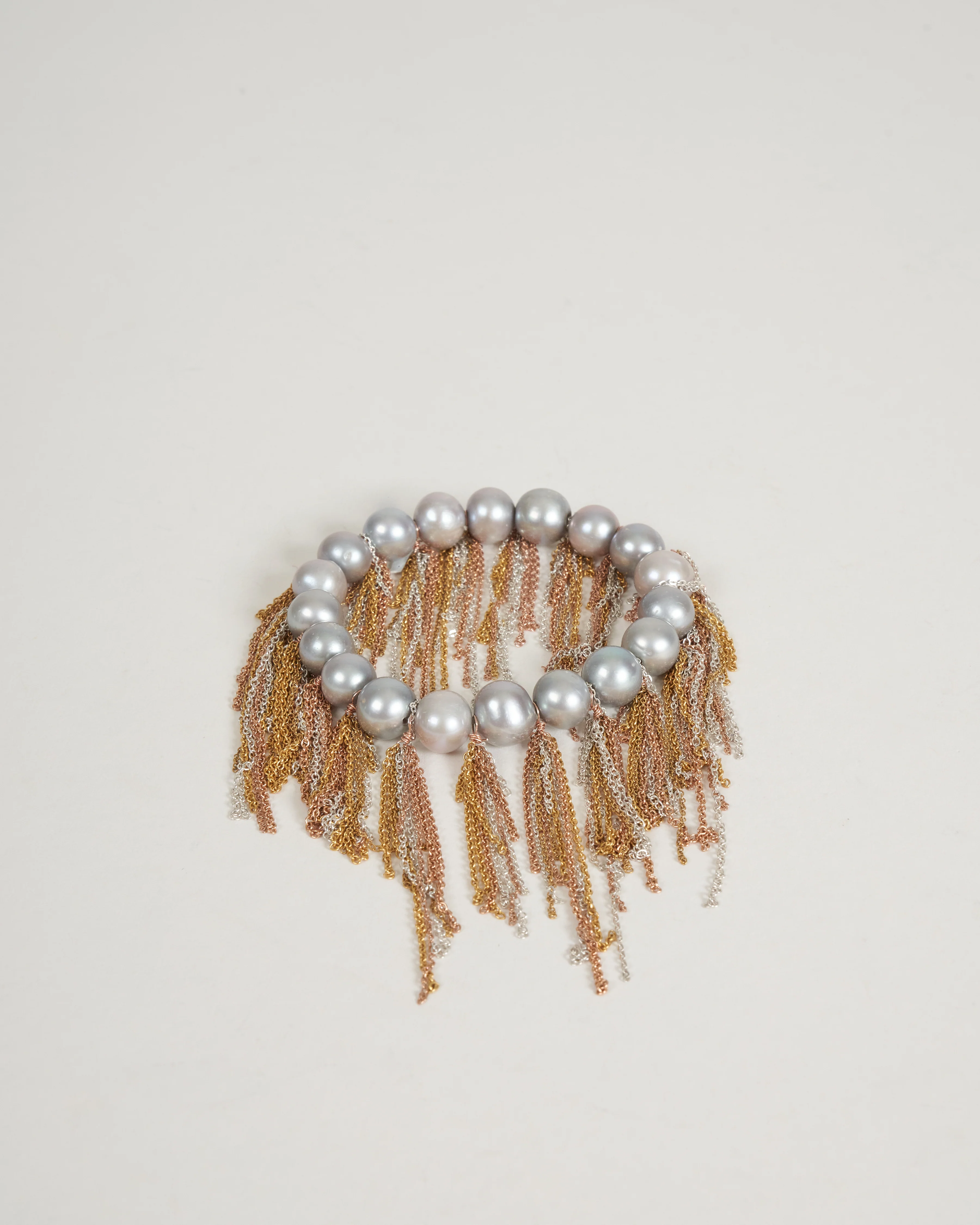 silver freshwater pearls w/ rose, yellow and silver fringe bracelet - Image 2