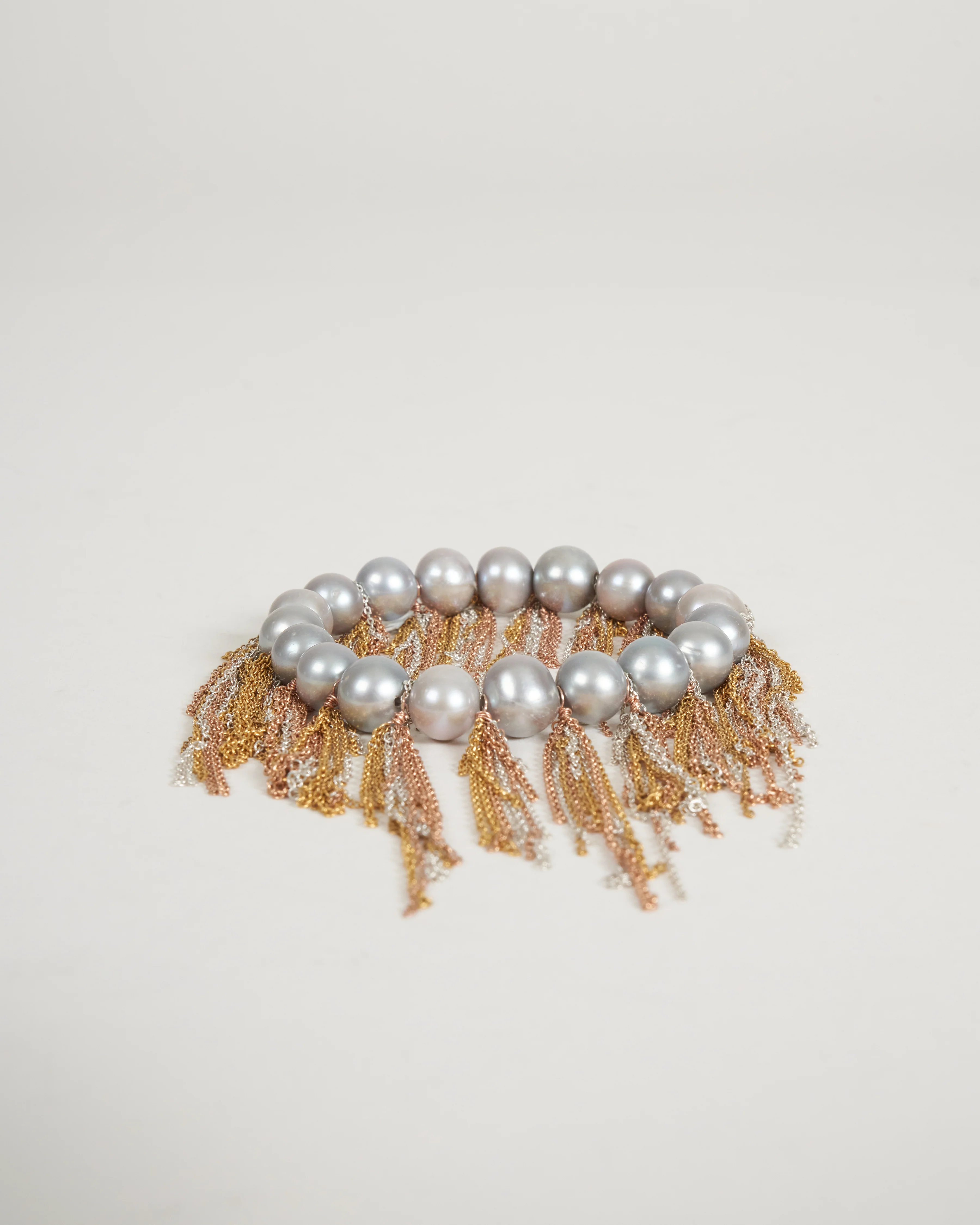 silver freshwater pearls w/ rose, yellow and silver fringe bracelet - Image 3
