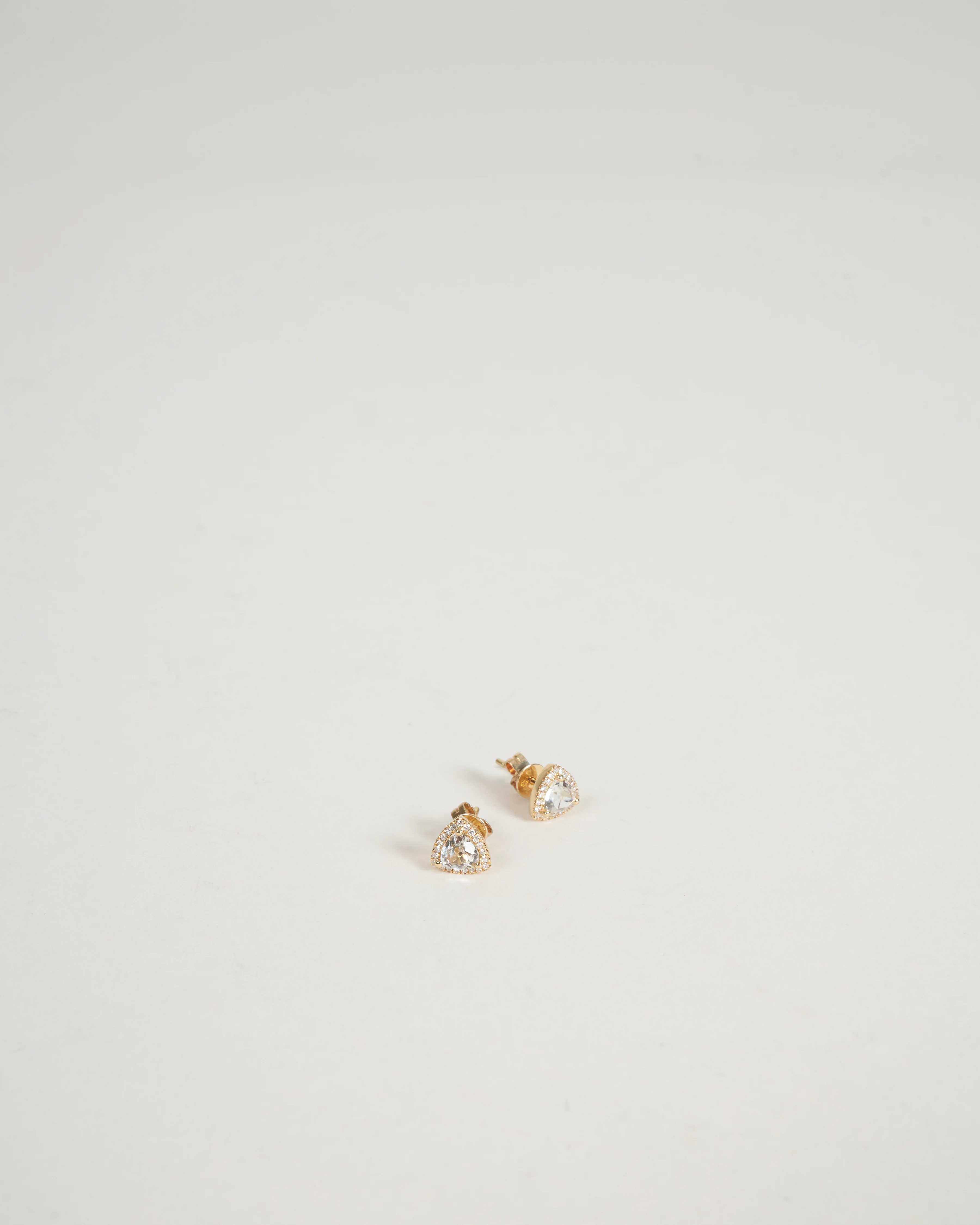 triangle white topaz diamond halo stud earrings - white topaz - Image 2
