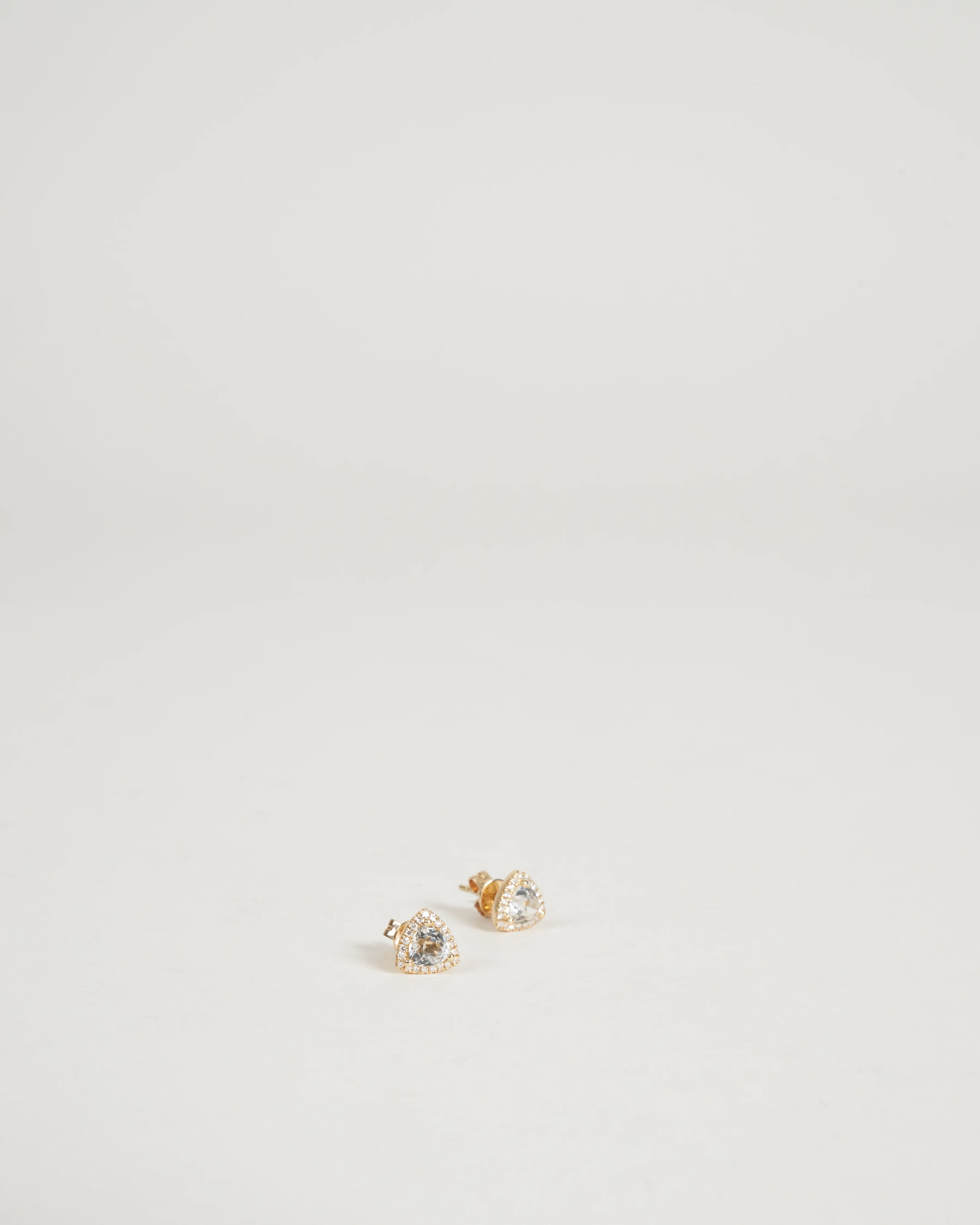 triangle white topaz diamond halo stud earrings - white topaz - Image 4