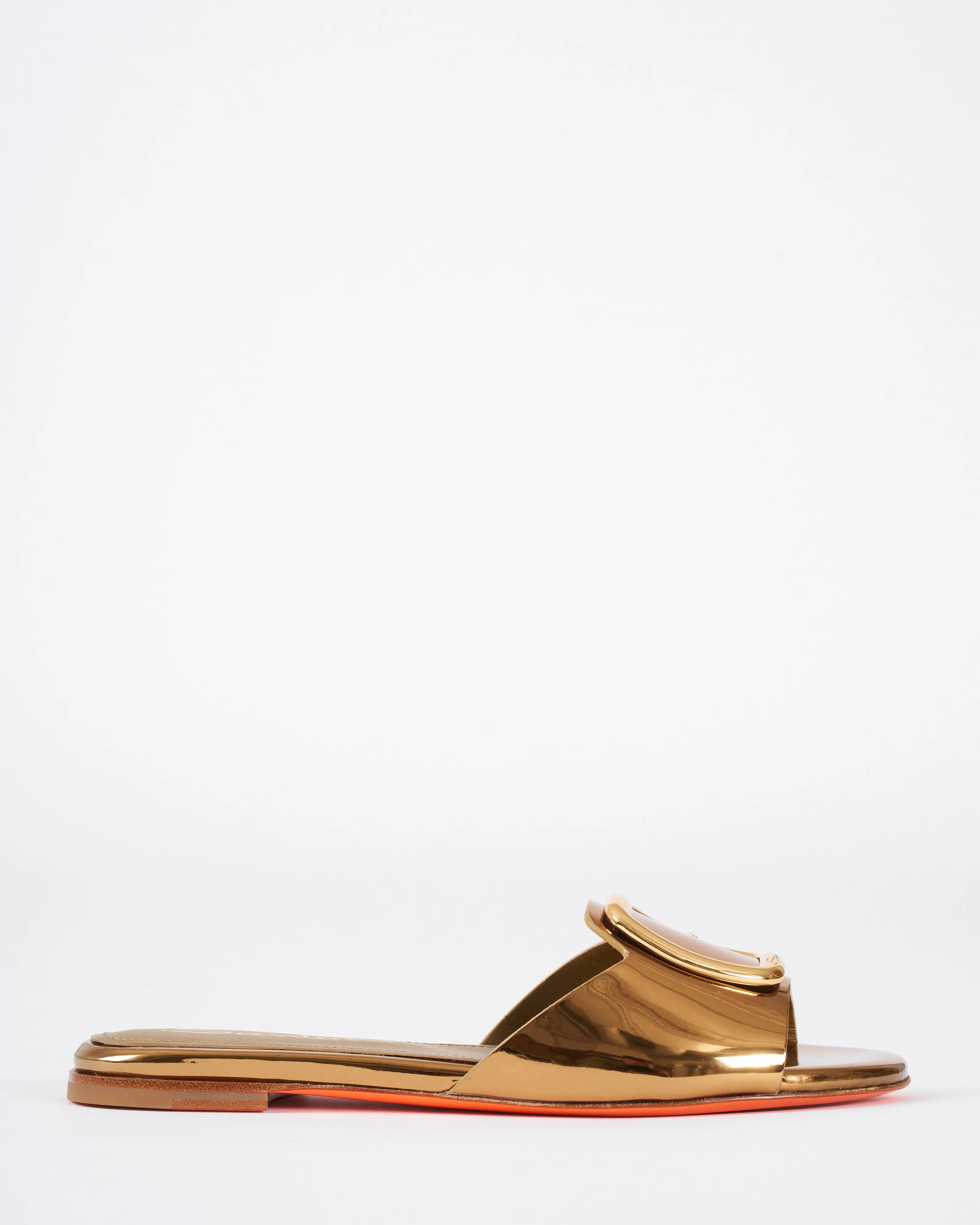 apricot metallic slide flat sandal - metallic gold - Image 2
