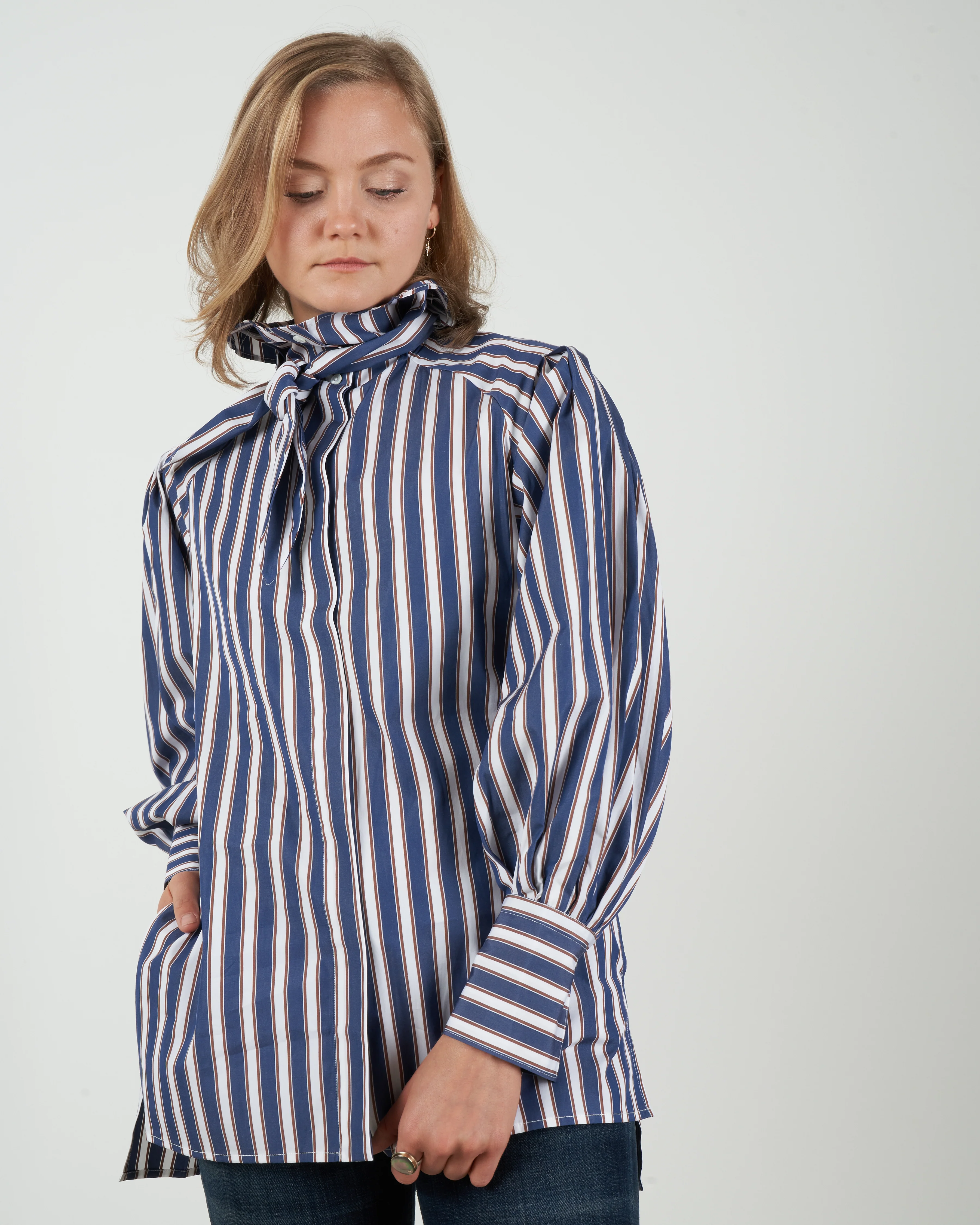 caprice top - navy/white/brown - Image 2