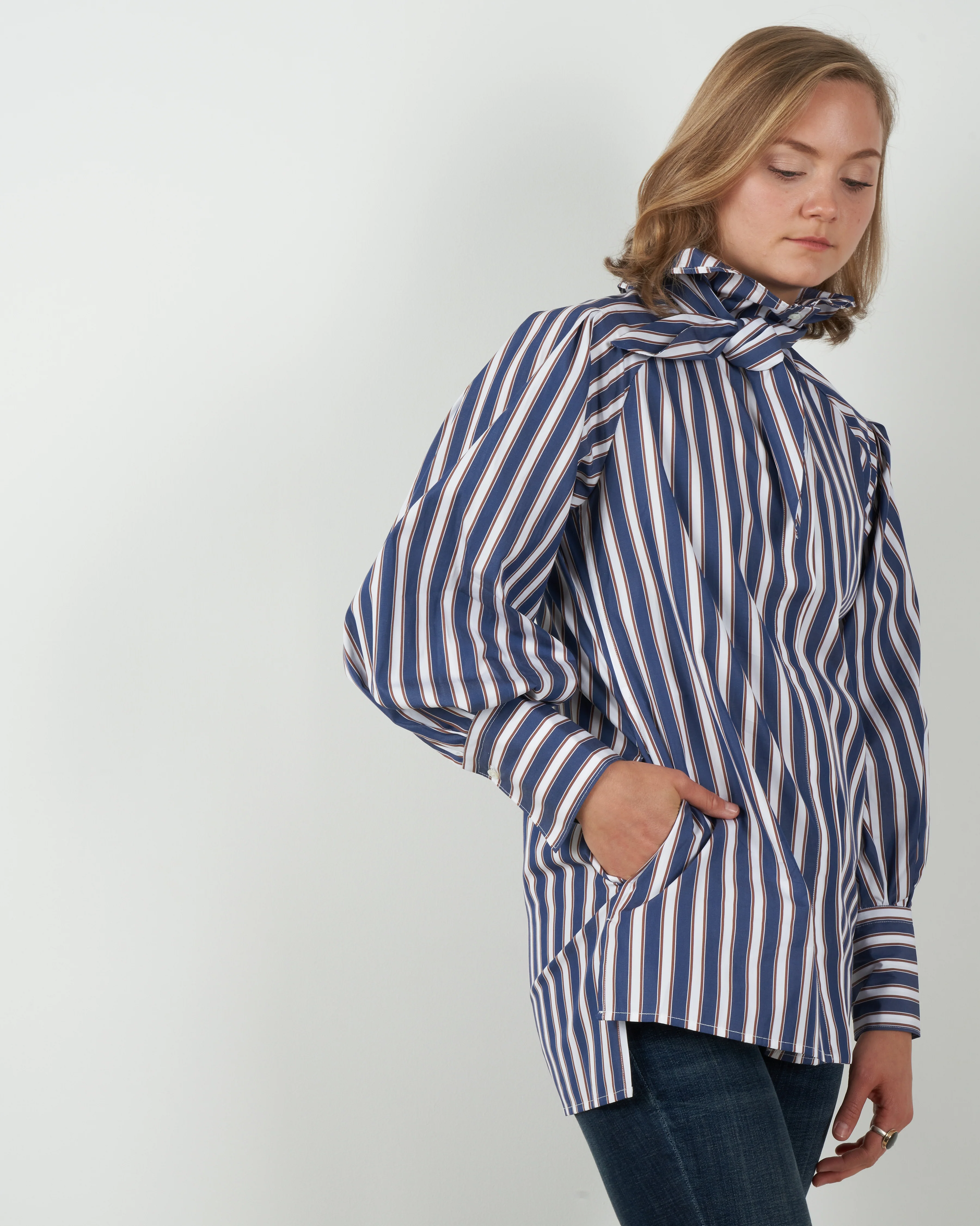caprice top - navy/white/brown - Image 3