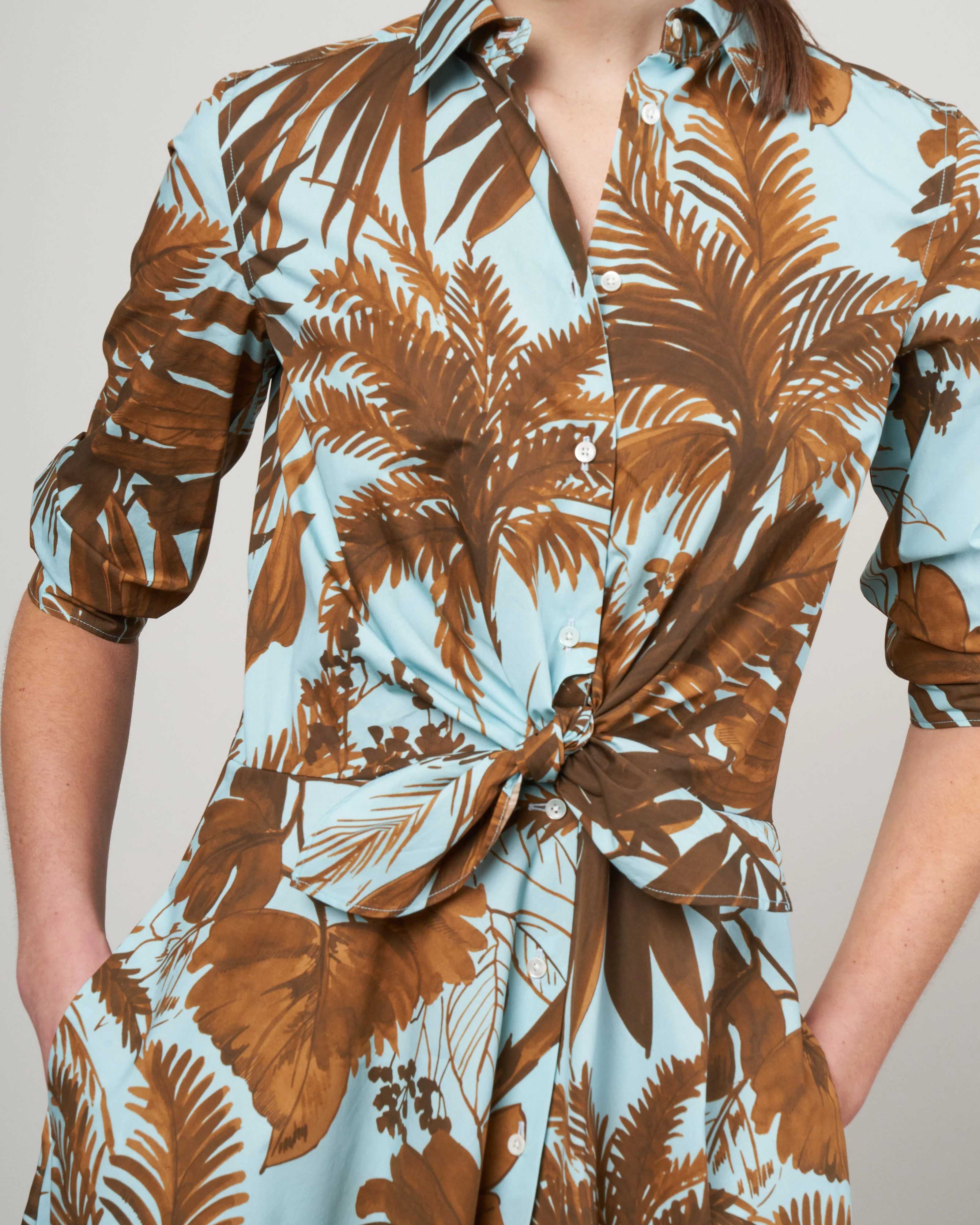 dralla tie front dress - blue cotton palm print - Image 2