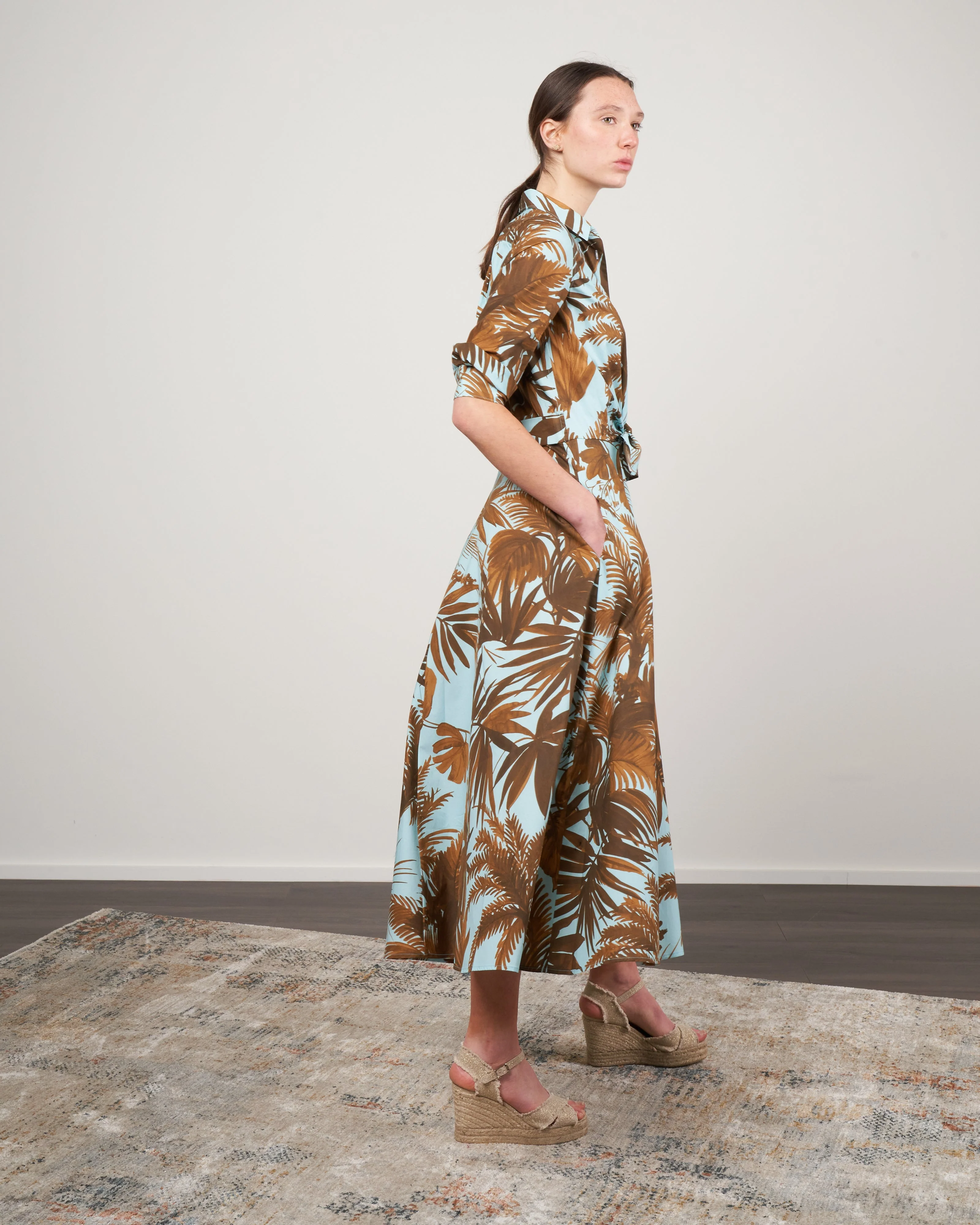 dralla tie front dress - blue cotton palm print - Image 4