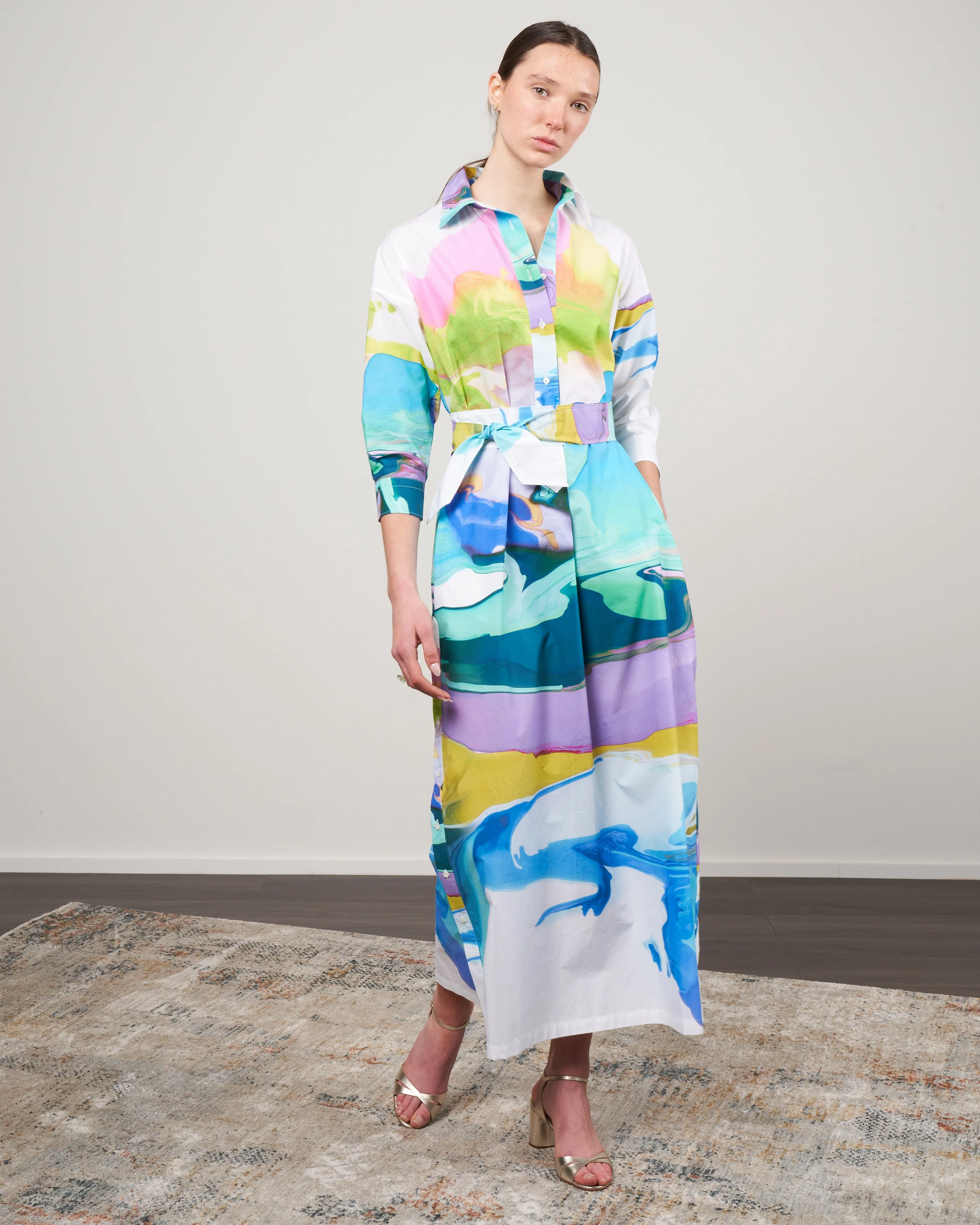ekafty dress - small oil print light blue/green sleeves