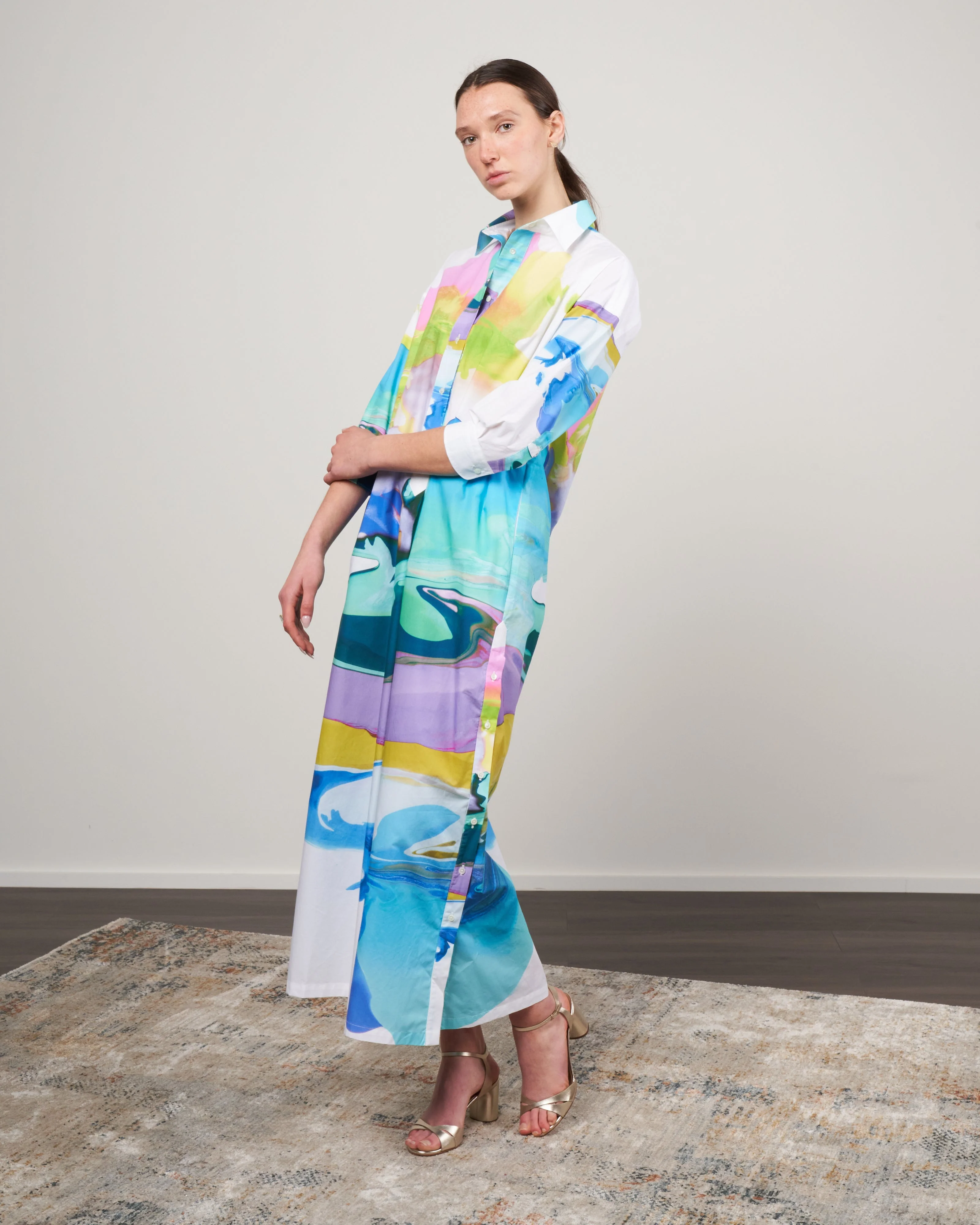 ekafty dress - small oil print light blue/green sleeves - Image 2