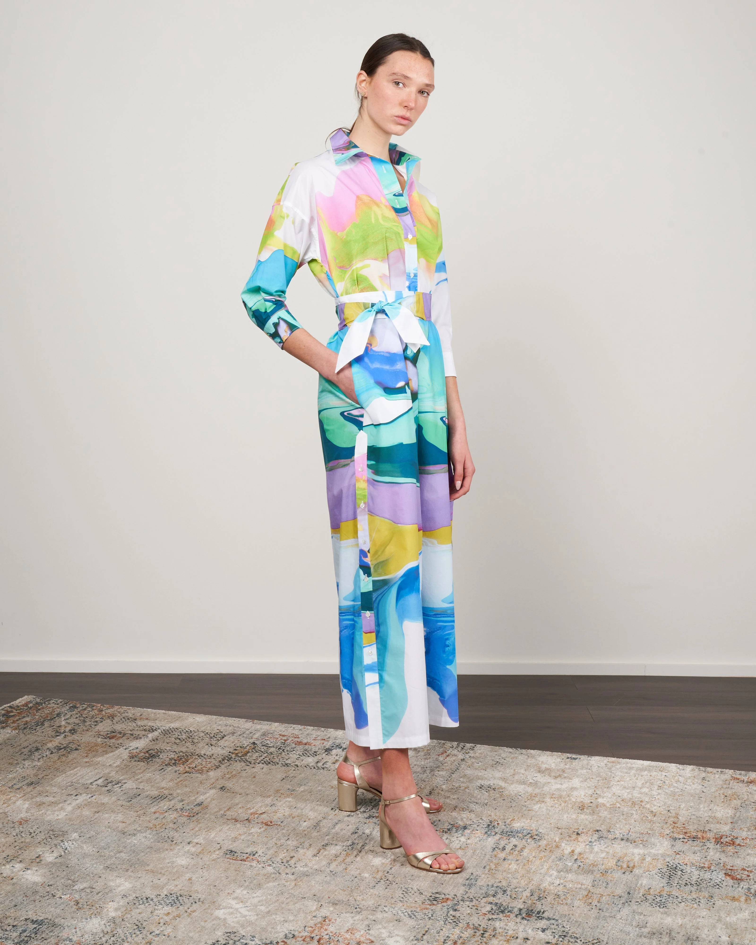 ekafty dress - small oil print light blue/green sleeves - Image 3