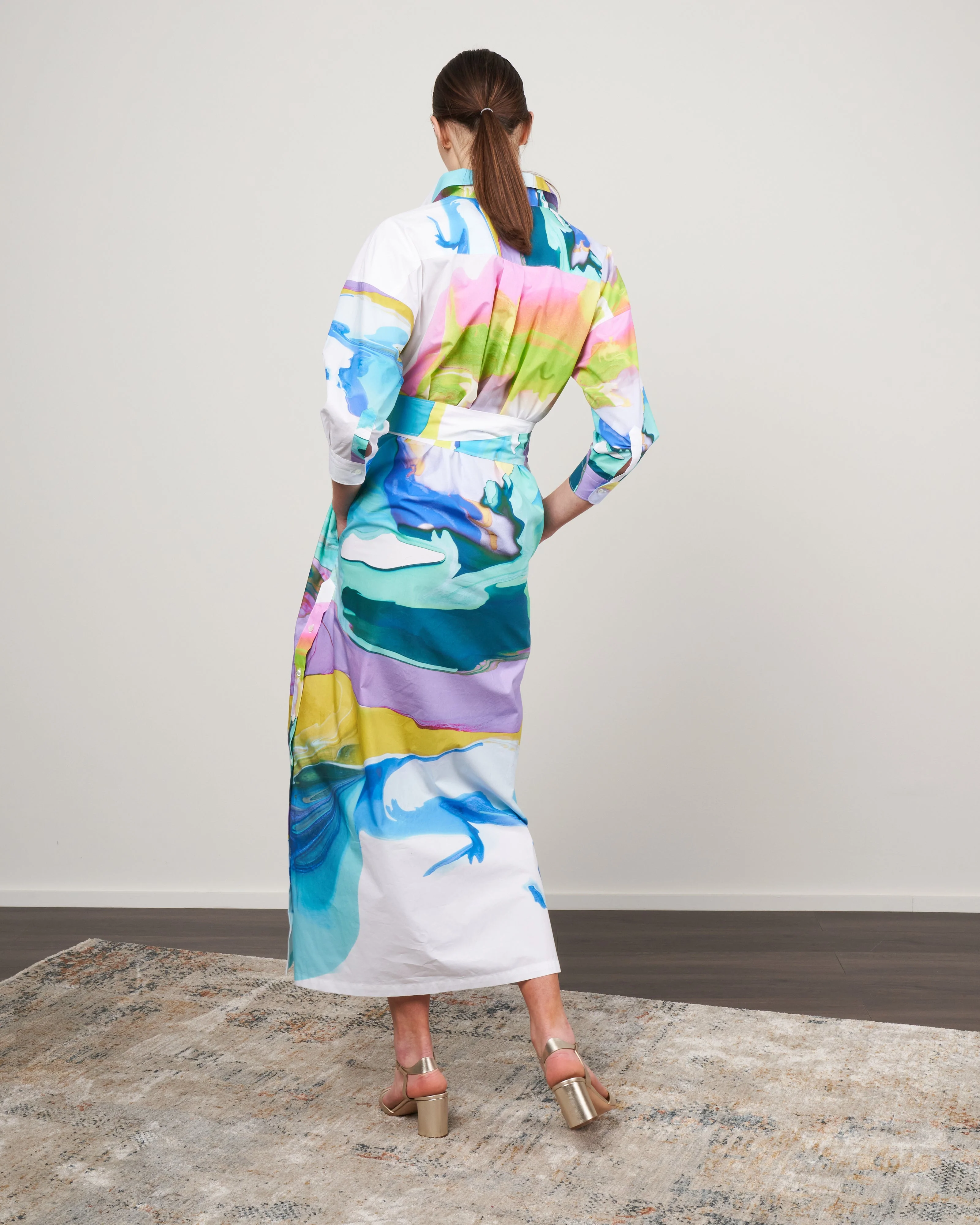 ekafty dress - small oil print light blue/green sleeves - Image 4