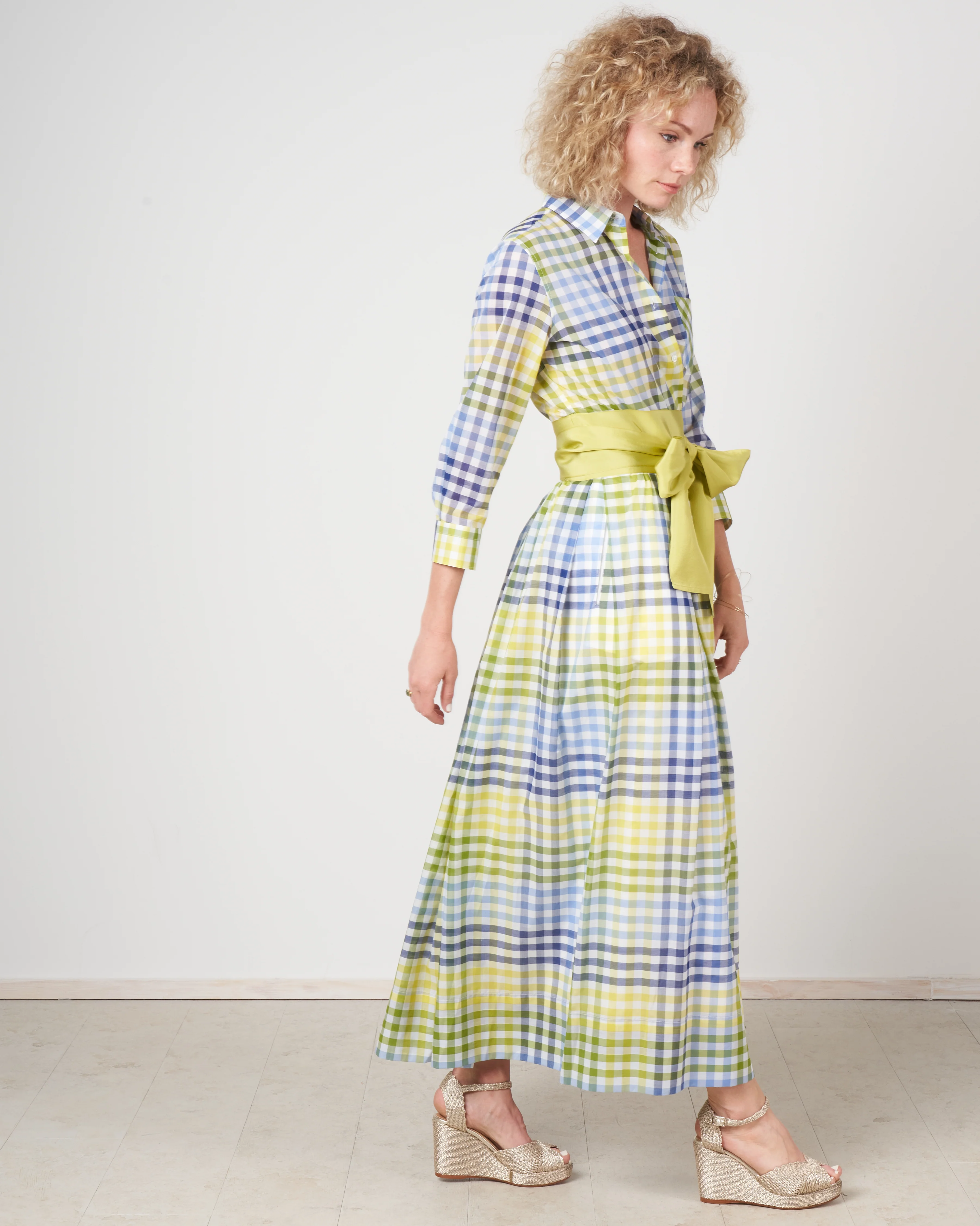 elenat dress - check lime / blue / navy - Image 3