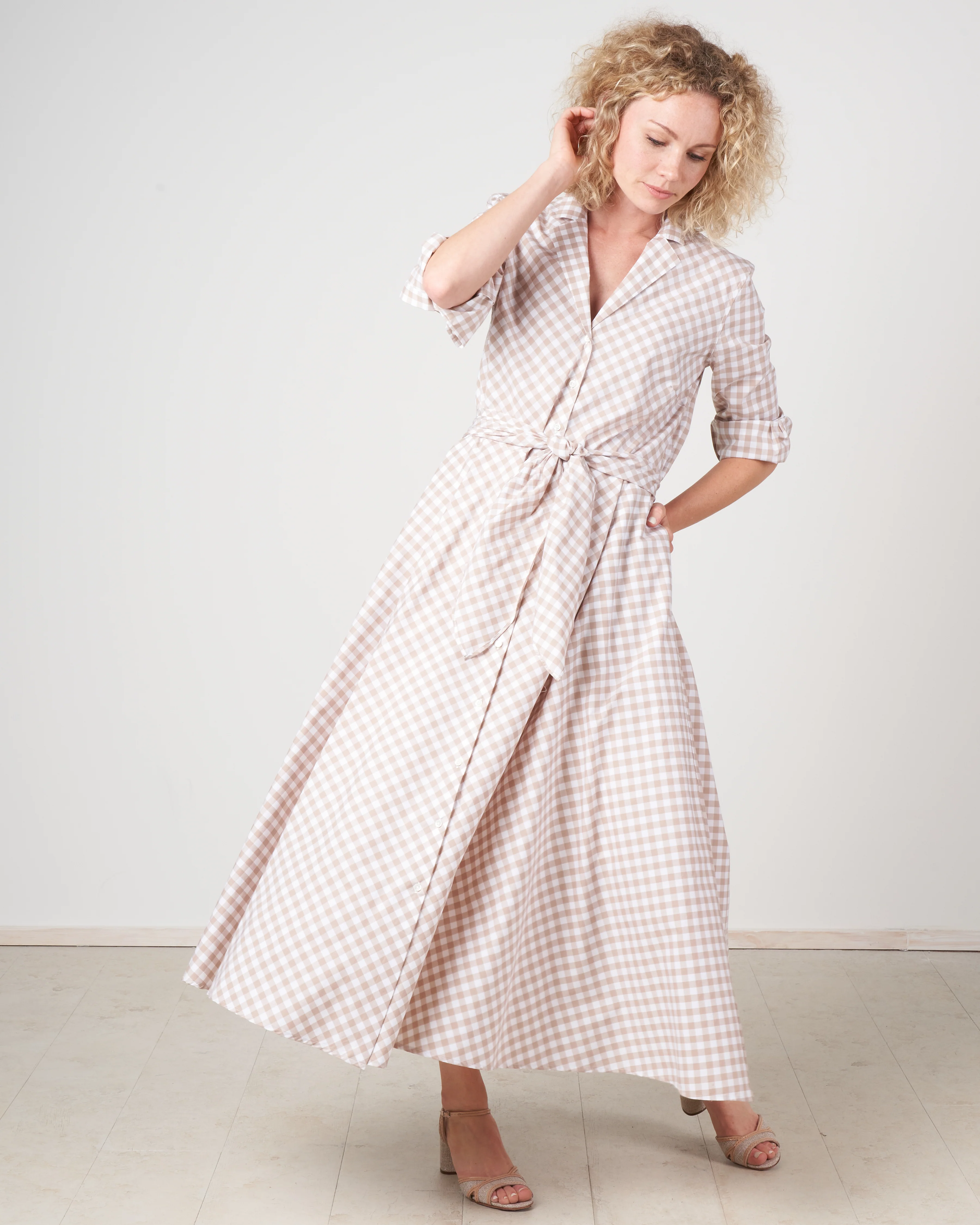 gelsa dress - beige & white small check - Image 2