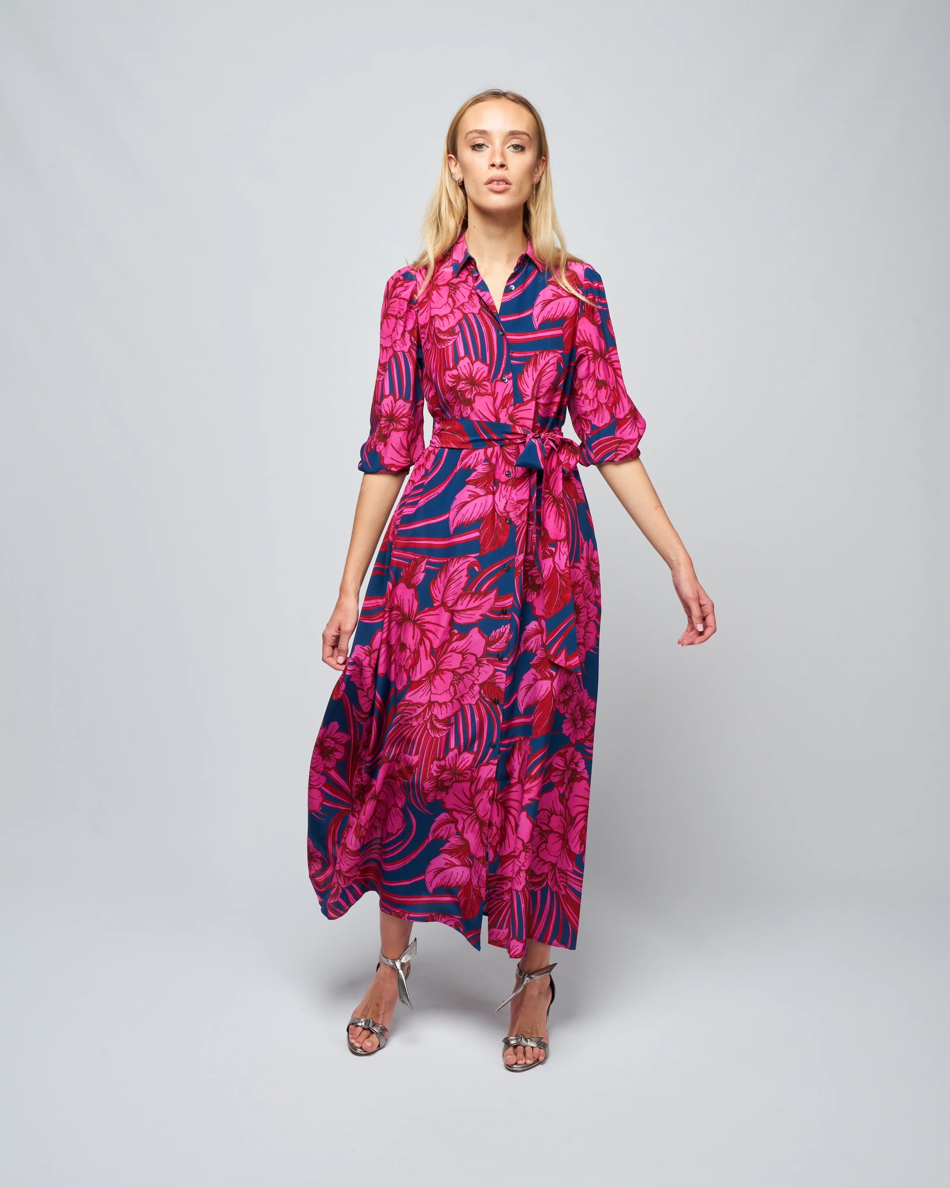 medea 34 dress - fuschia navy flower palm - Image 2