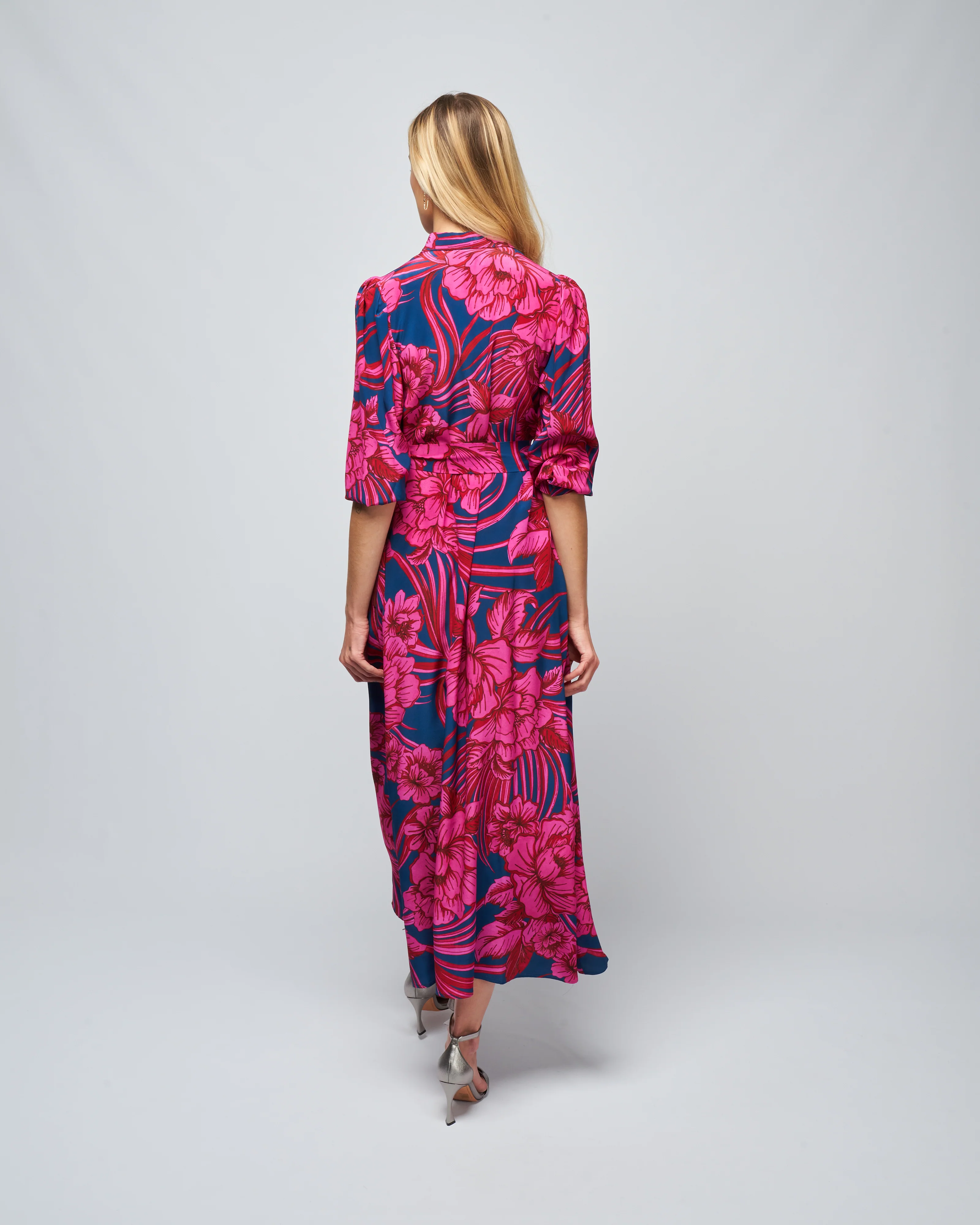medea 34 dress - fuschia navy flower palm - Image 4