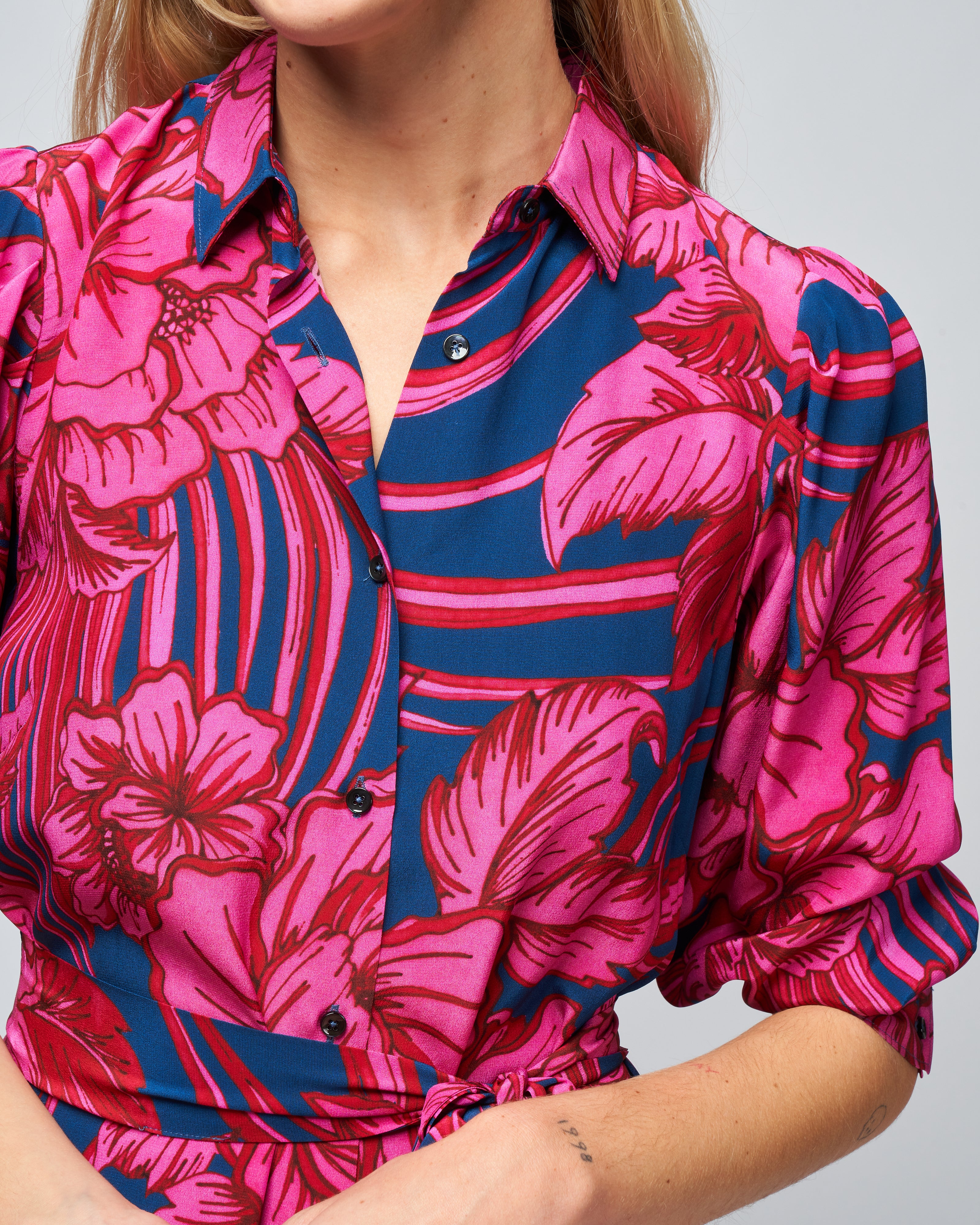 medea 34 dress - fuschia navy flower palm - Image 5