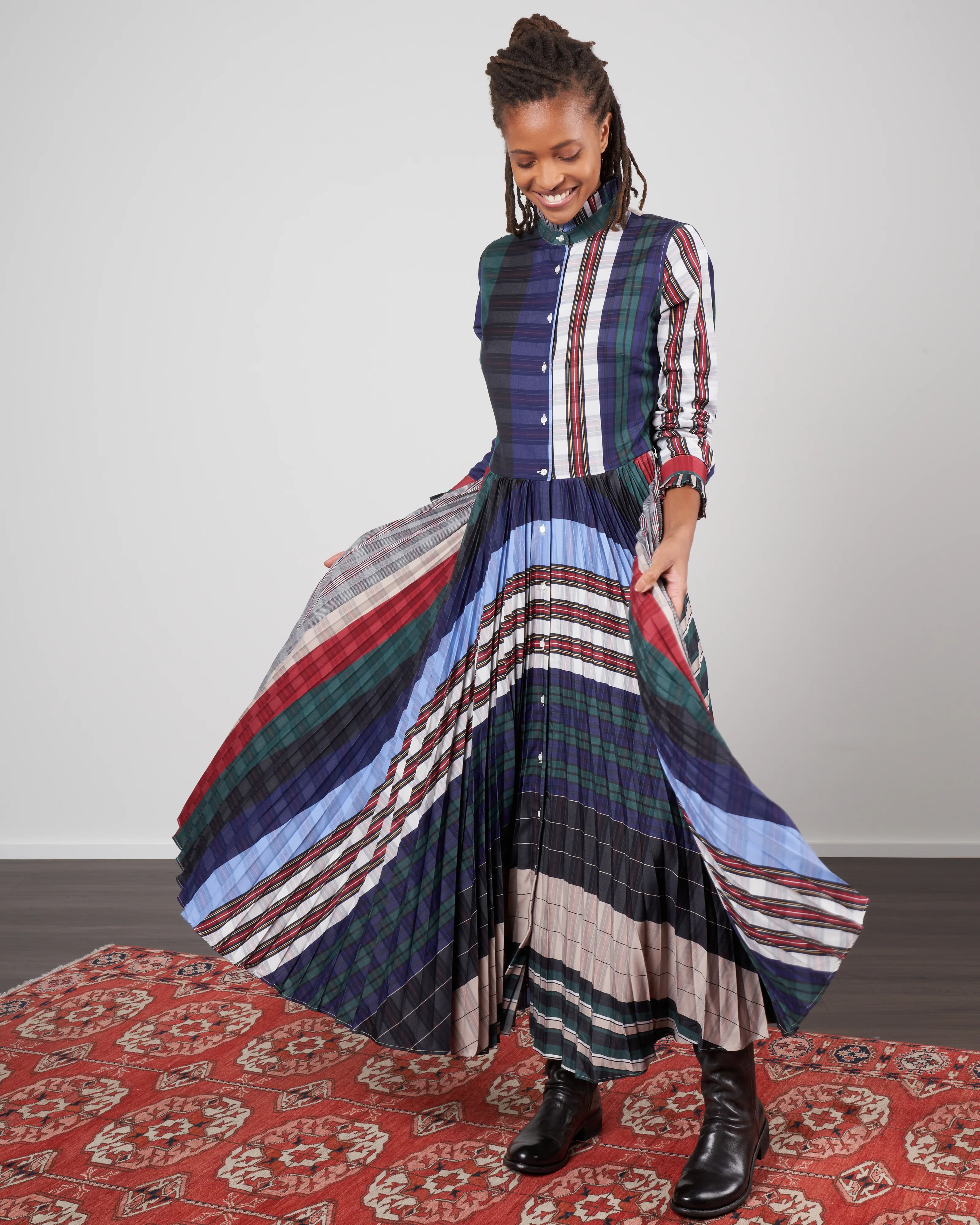 horizontal plissé dress - vertical stripe - Image 2