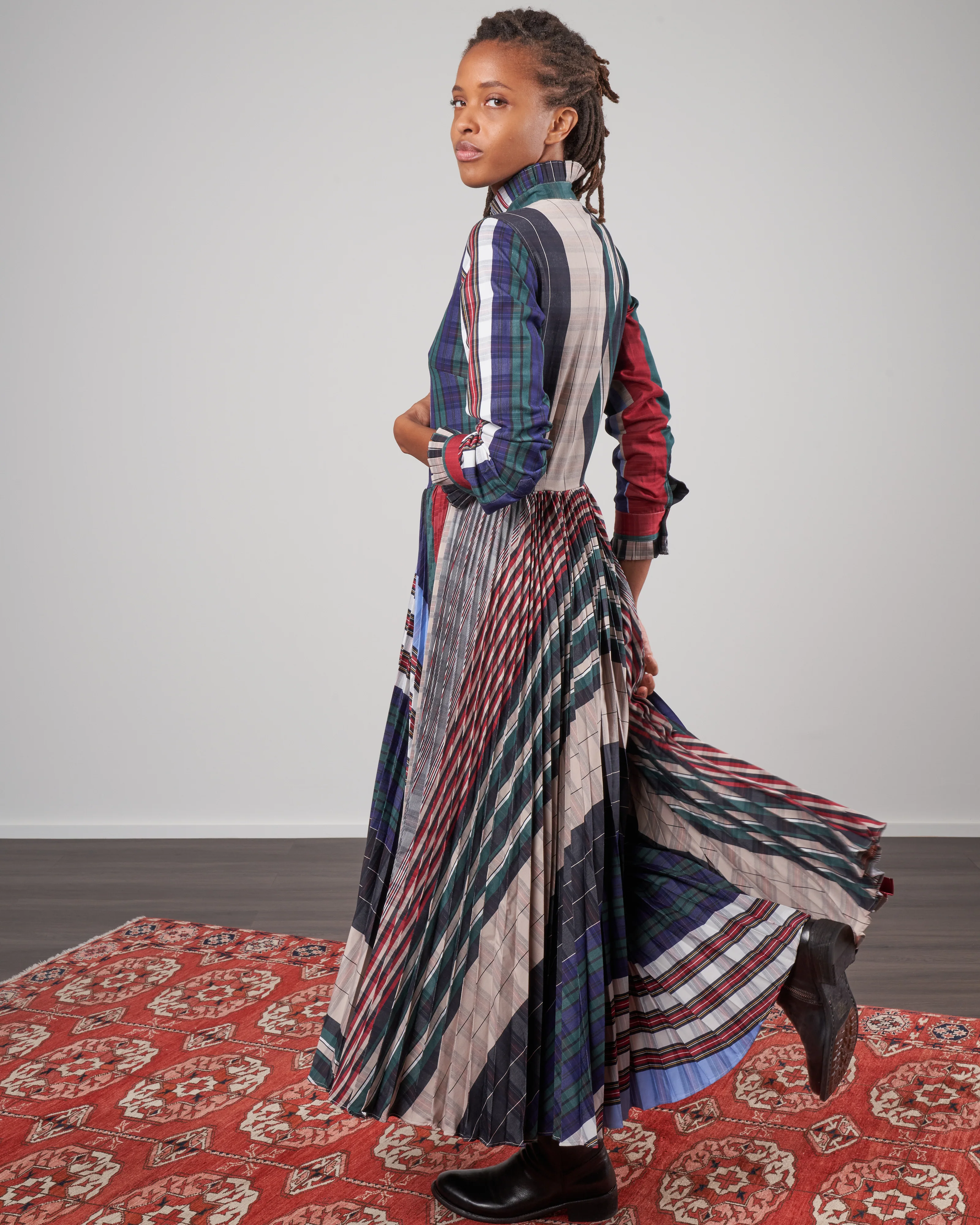 horizontal plissé dress - vertical stripe - Image 3