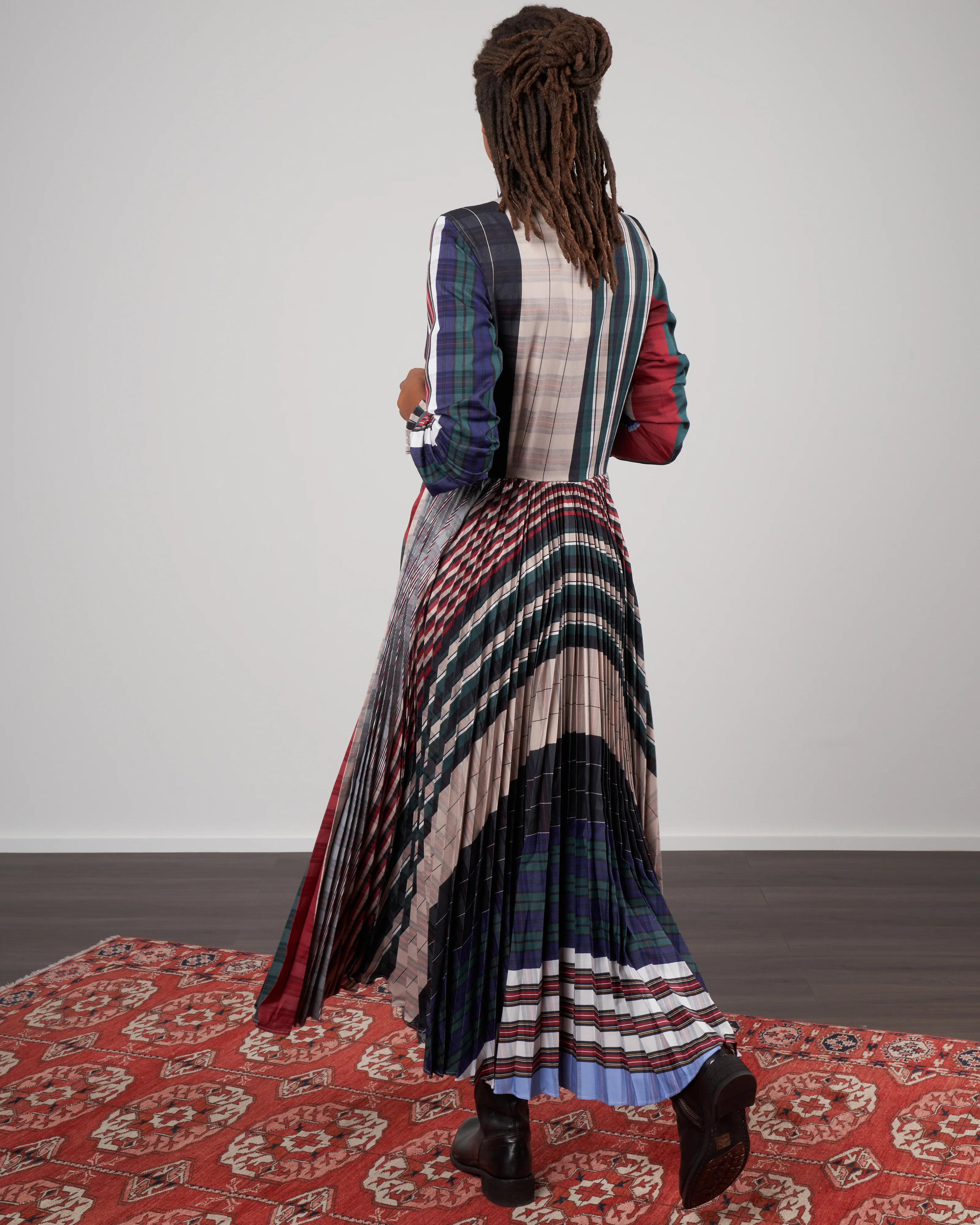 horizontal plissé dress - vertical stripe - Image 4
