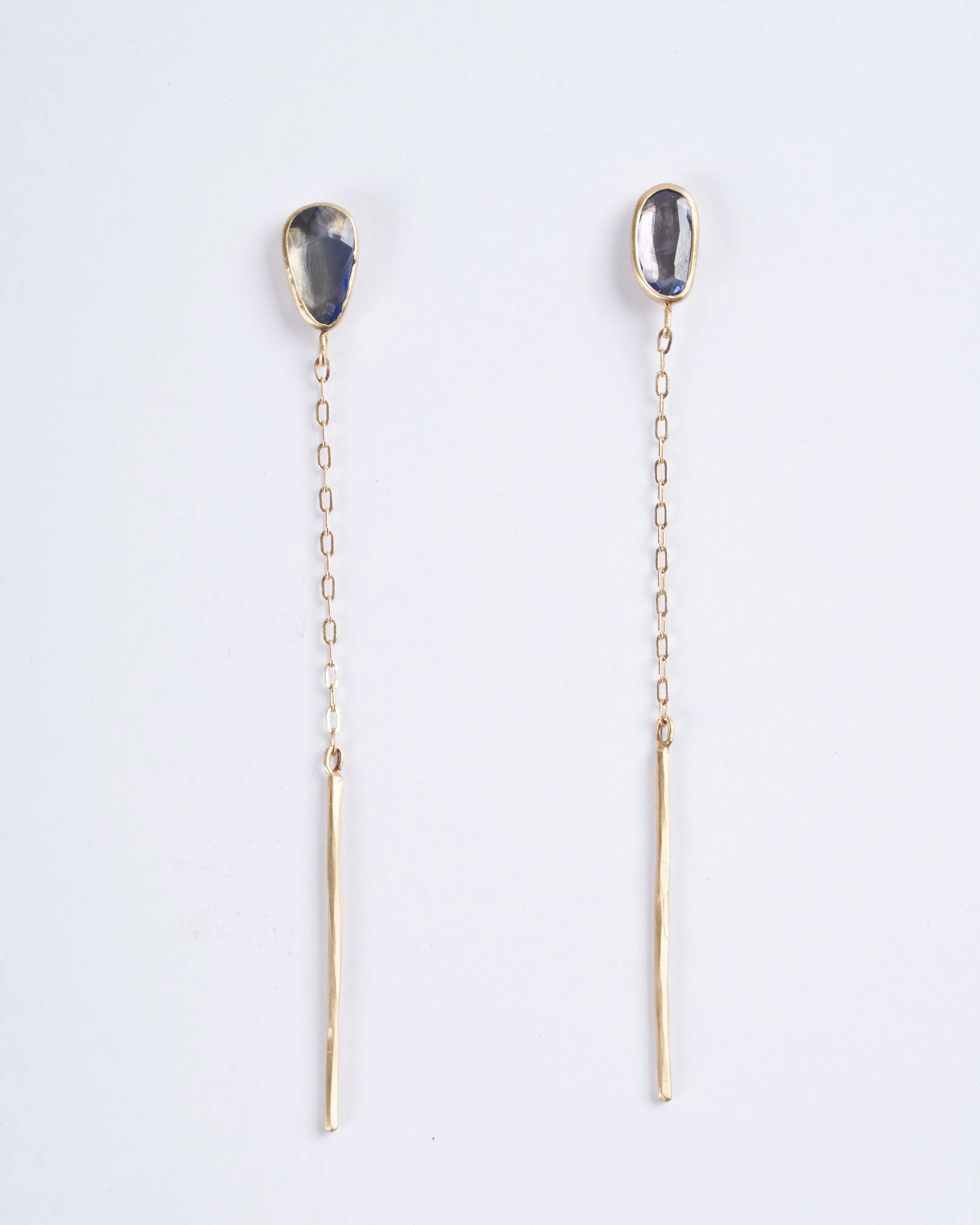 aquamarine post earrings with chain - gold