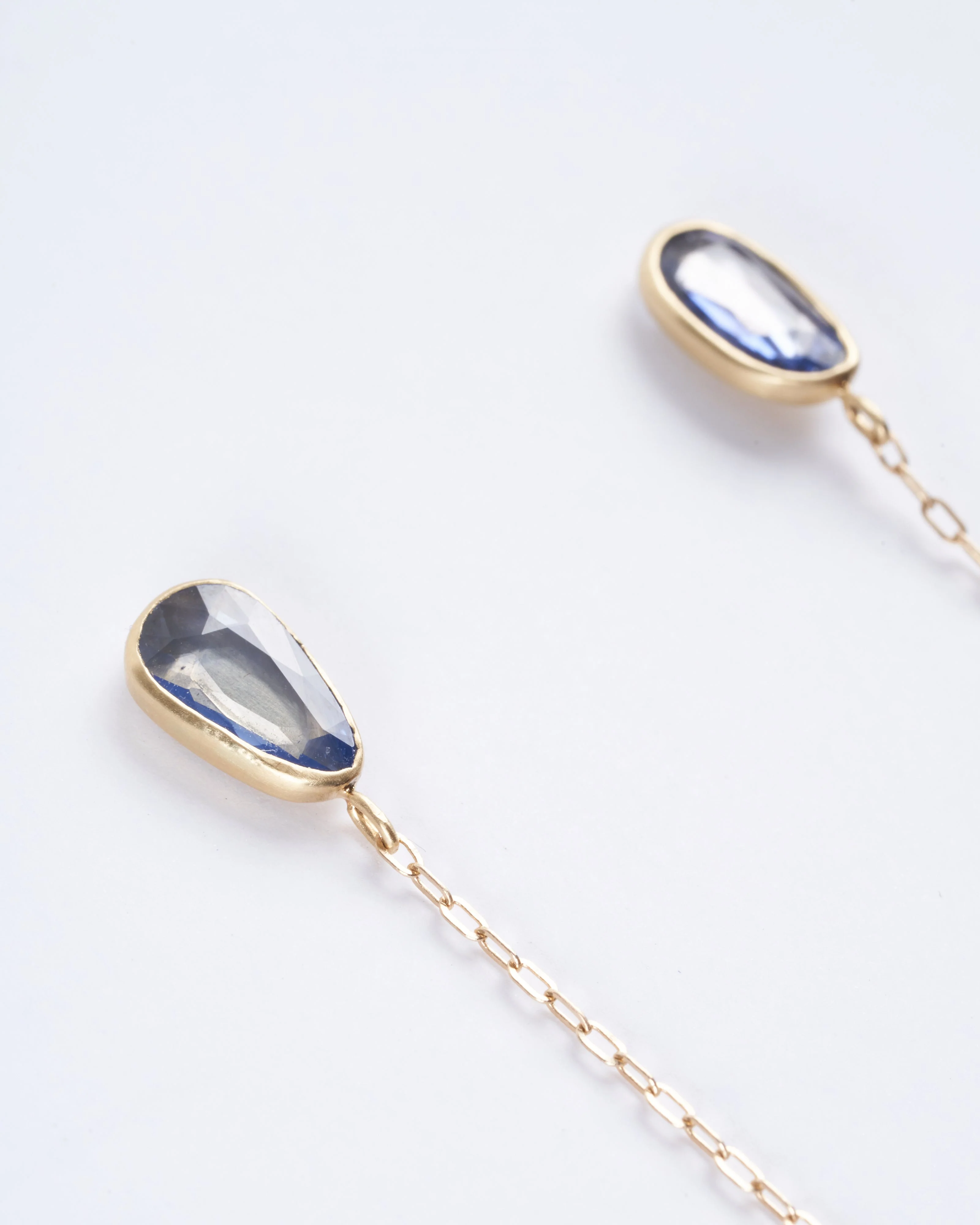 aquamarine post earrings with chain - gold - Image 2
