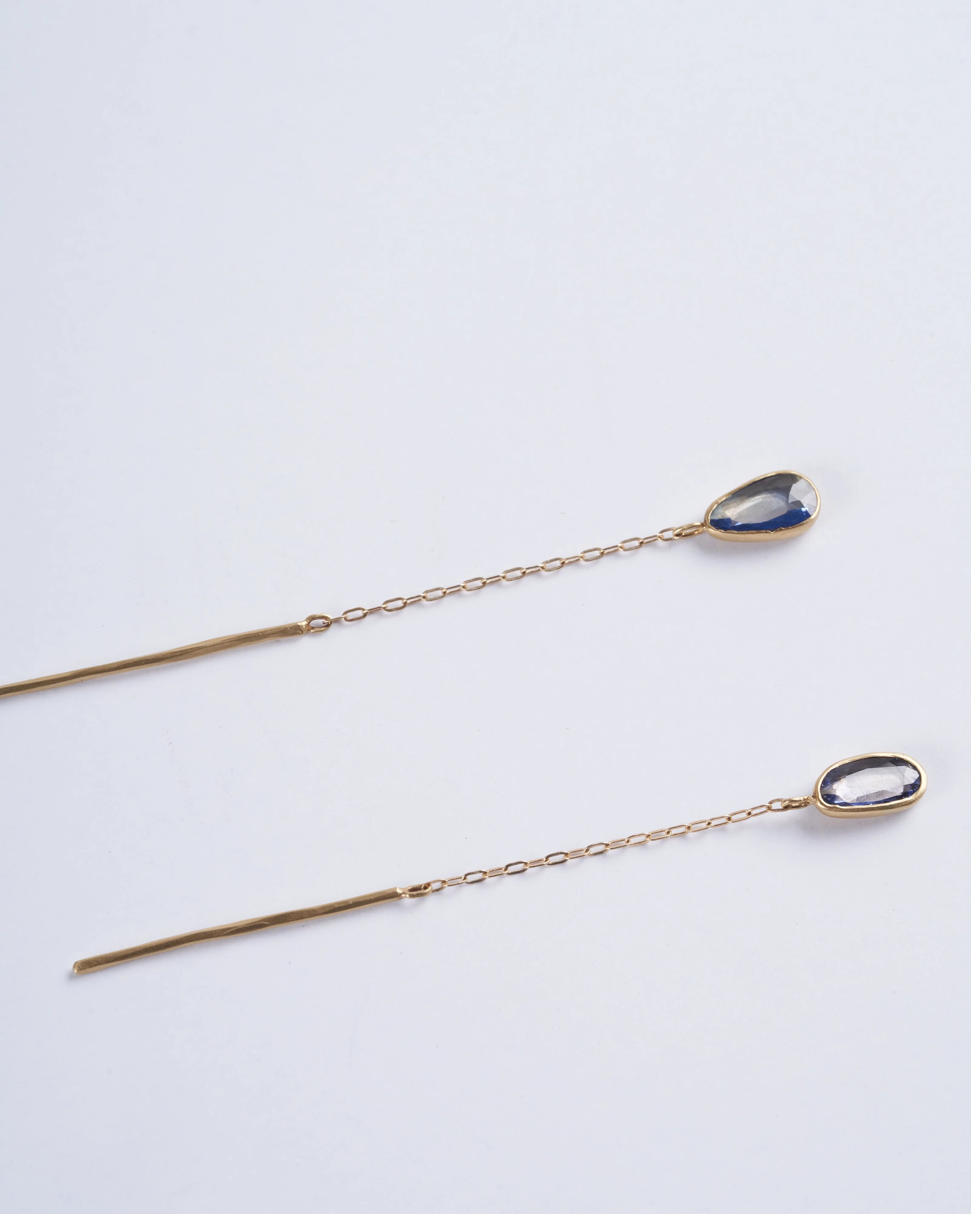 aquamarine post earrings with chain - gold - Image 5