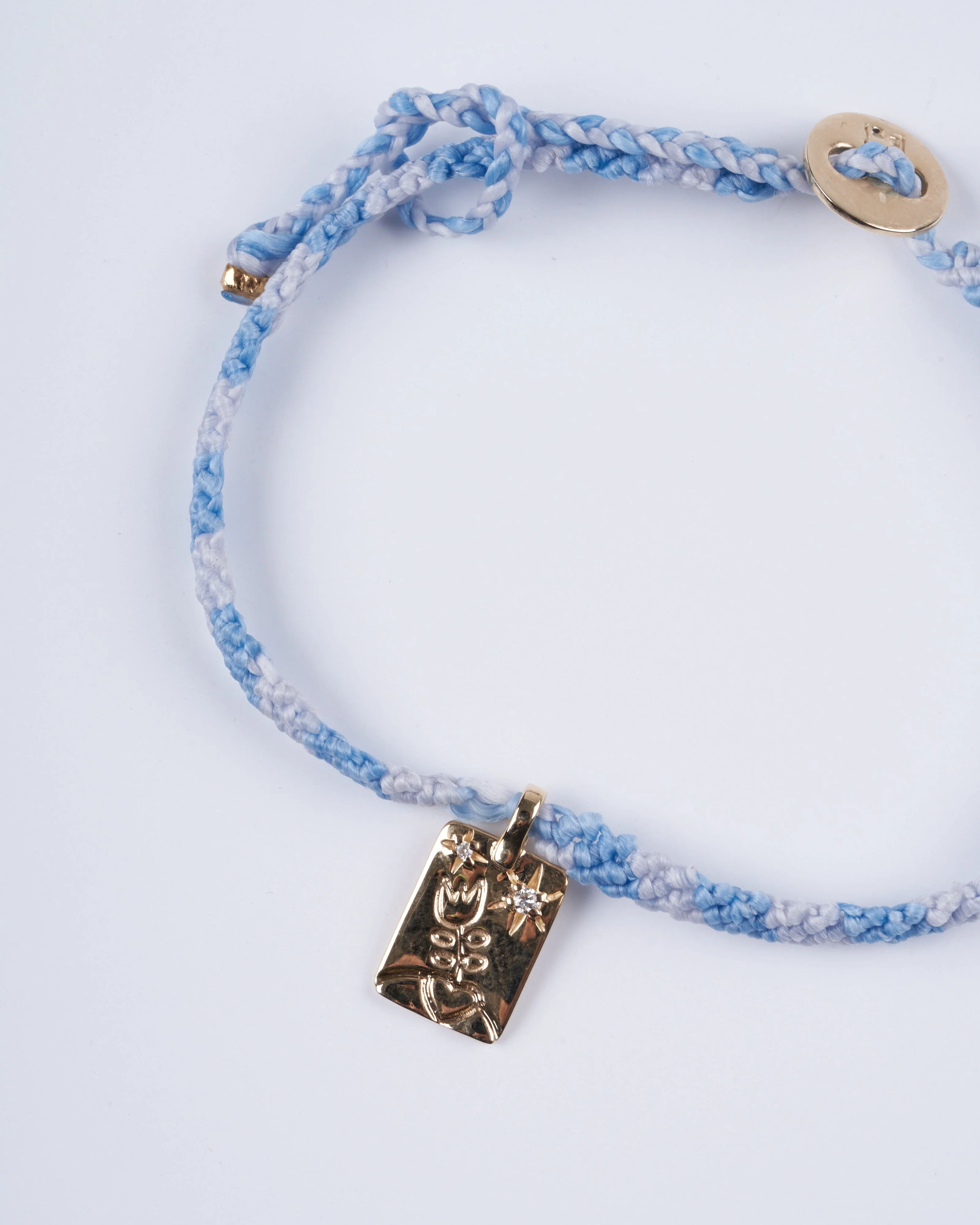 adjustable macrame bracelet with flower tag - gold - Image 2