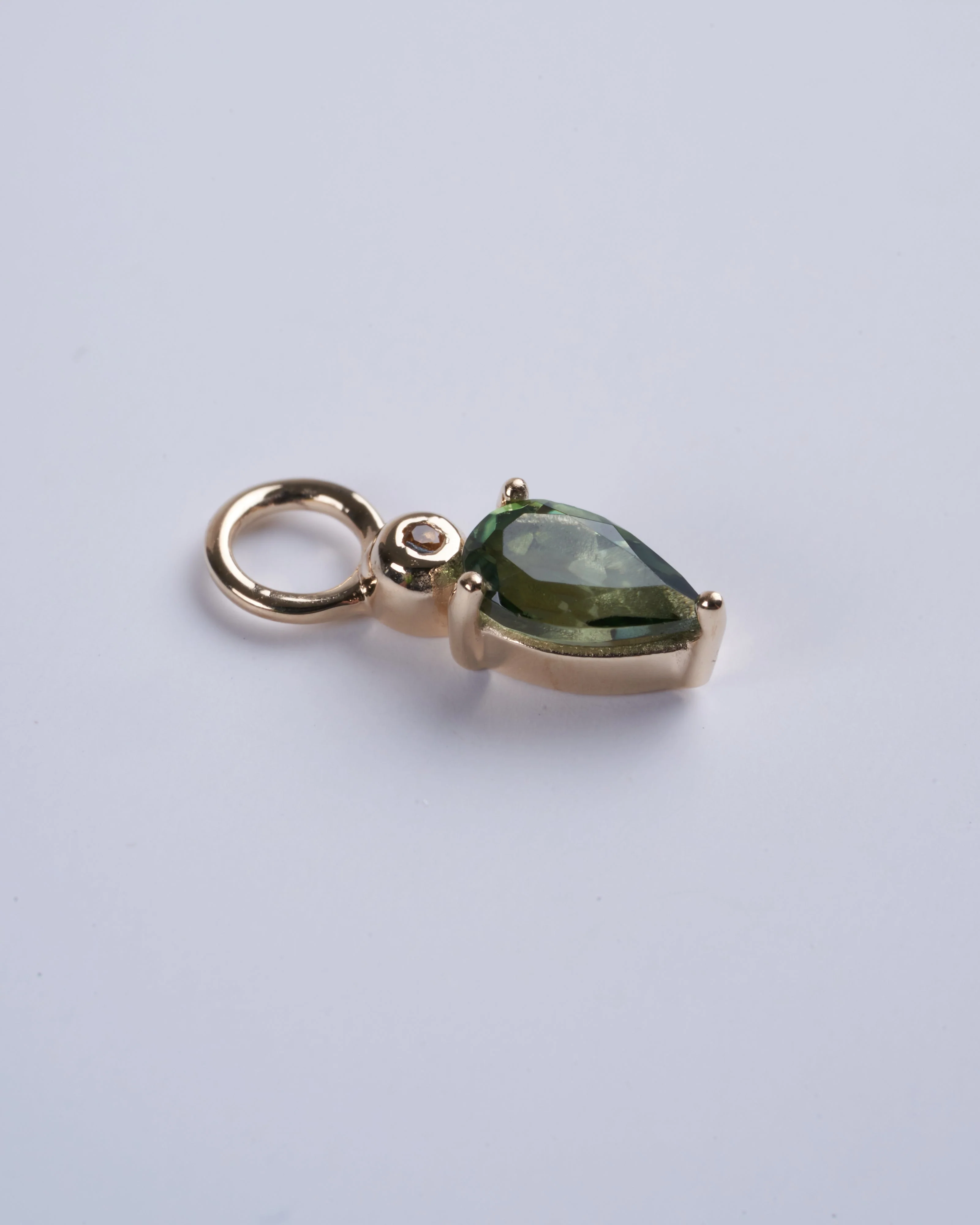 droplet ear charm single green tourmaline/peach sapphire - gold - Image 2