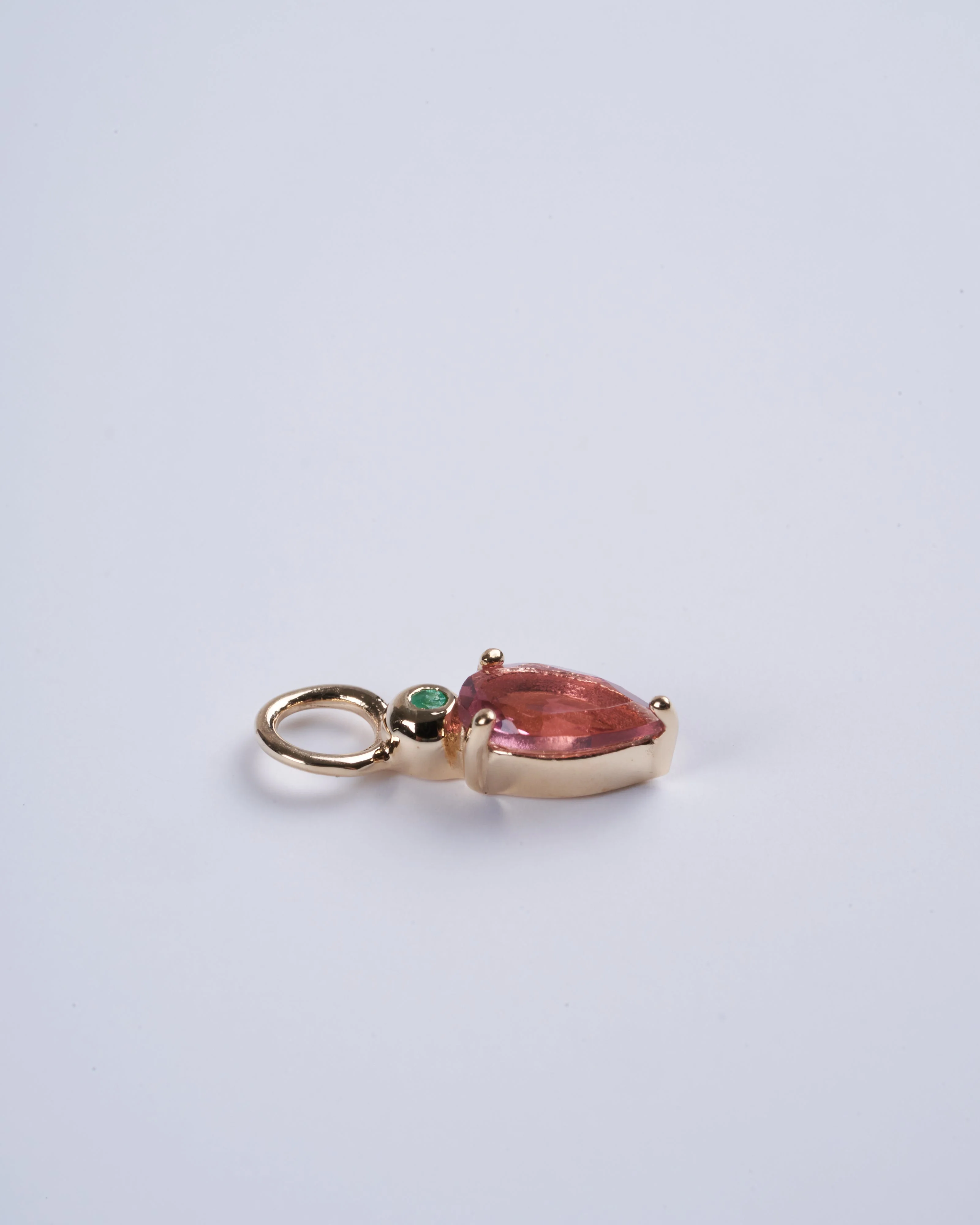 droplet earring charm single stones: pink tourmaline/emerald - gold - Image 2