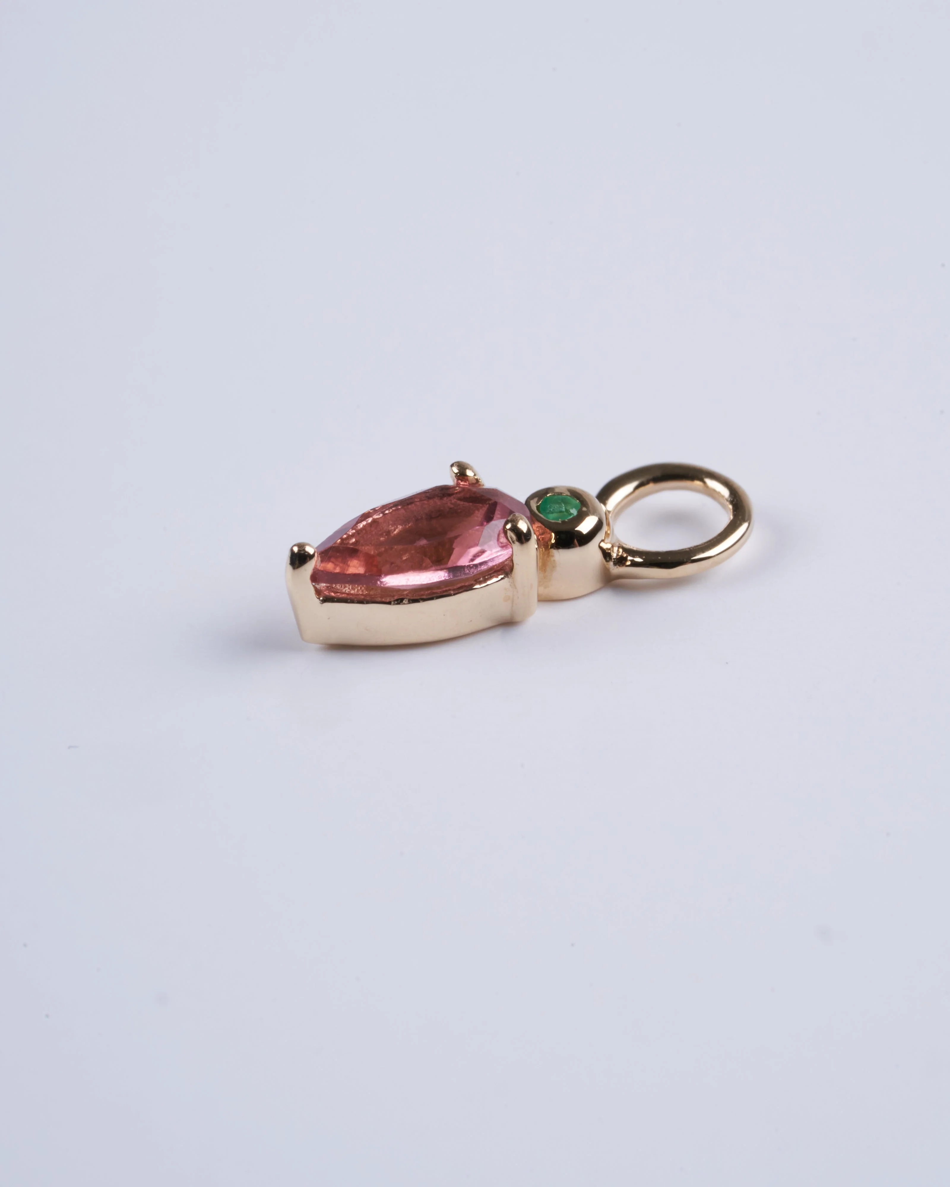 droplet earring charm single stones: pink tourmaline/emerald - gold - Image 3