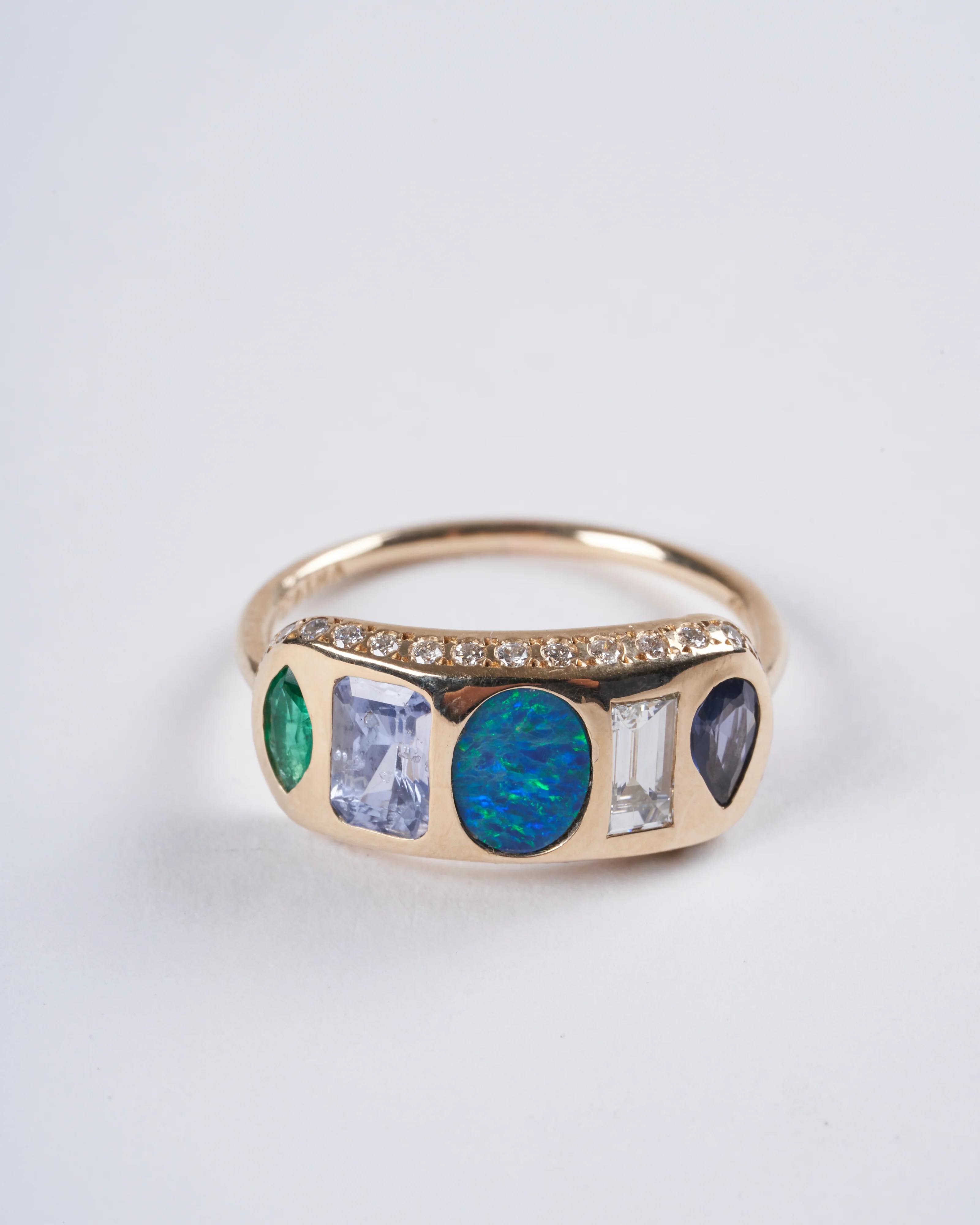 rokia ring 14k with opal, blue sapphire and emerald marquise - gold and stone
